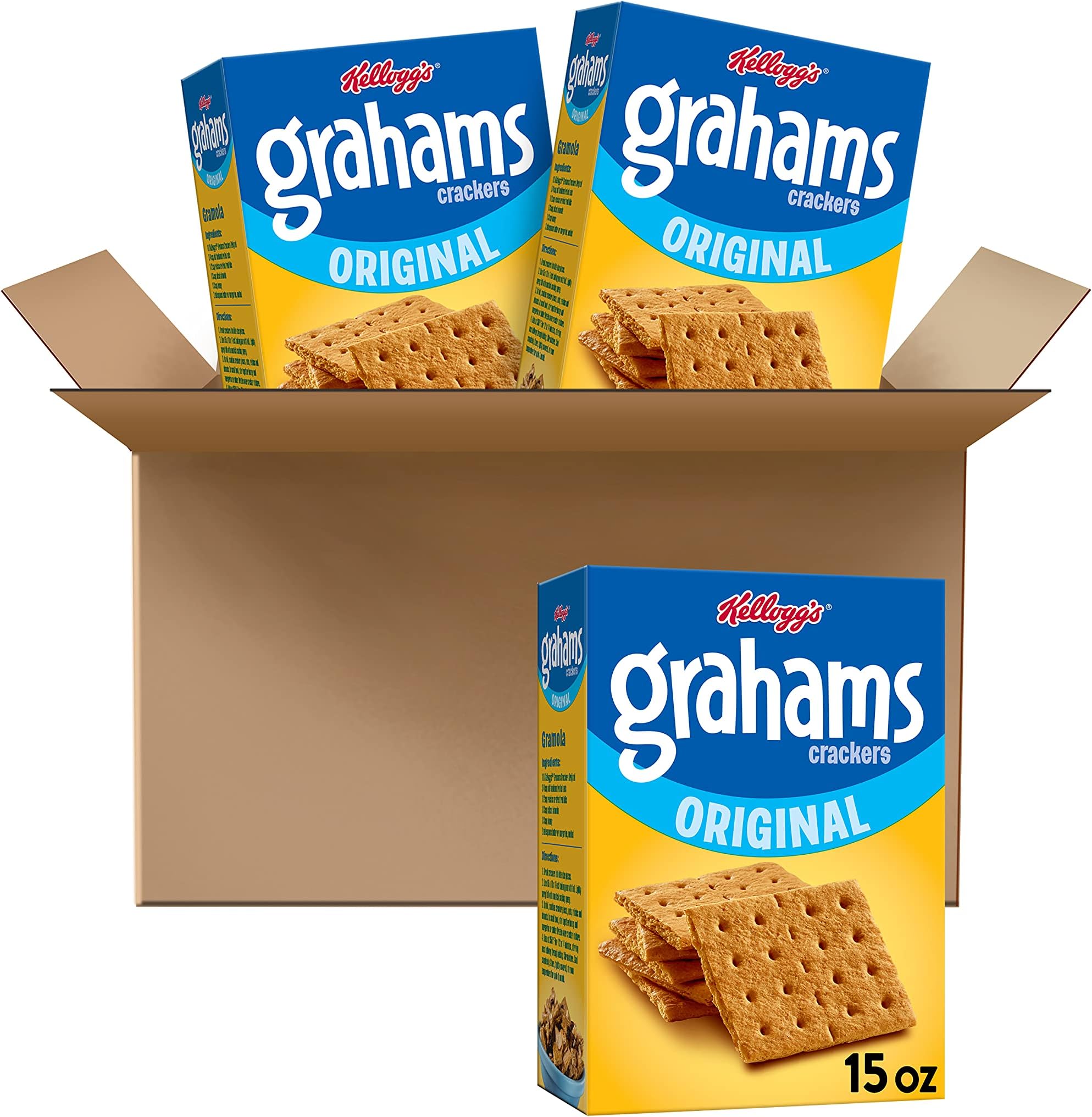 Kellogg's Grahams Crackers, Easy Snacks, Bulk Pantry Staples, Original, 45oz Case (3 Boxes)