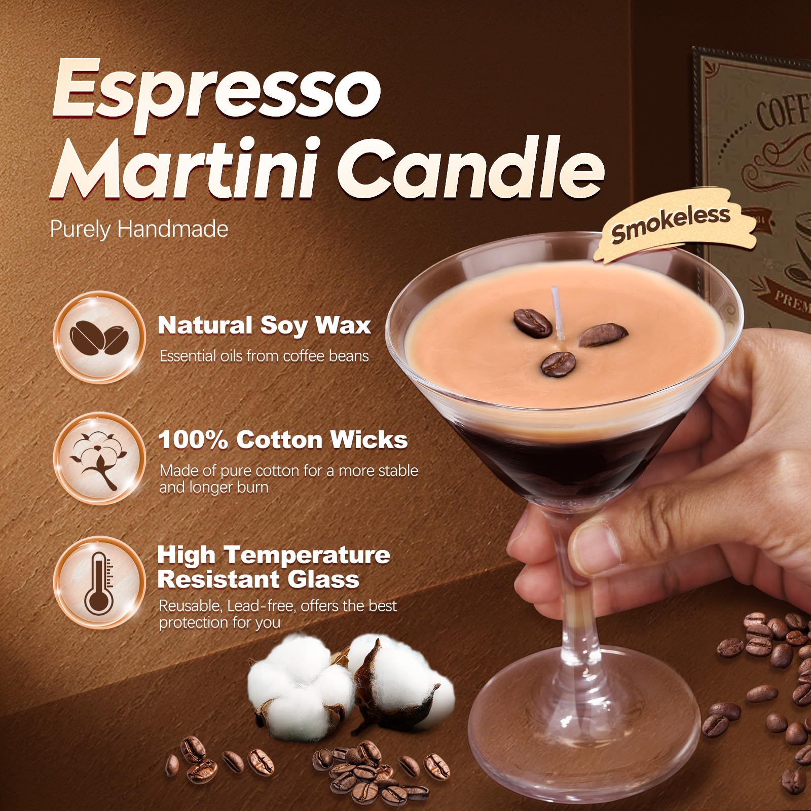 Świece Espresso Martini, prezenty dla kobiet, świece zapachowe do kawy, unikalne prezenty dla kobiet, świece do aromaterapii na walentynki, Wielkanoc, Boże Narodzenie, urodziny