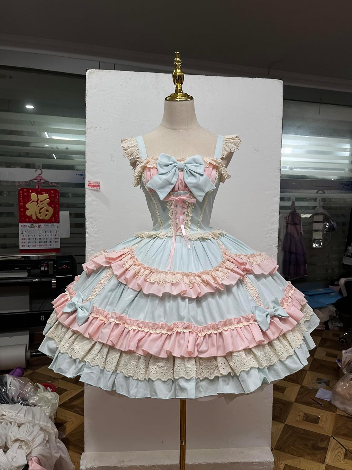 Sweet Lolita Dress Pink Layered Ruffle Dress with White Lace Trim and Bows Cosplay Costumes