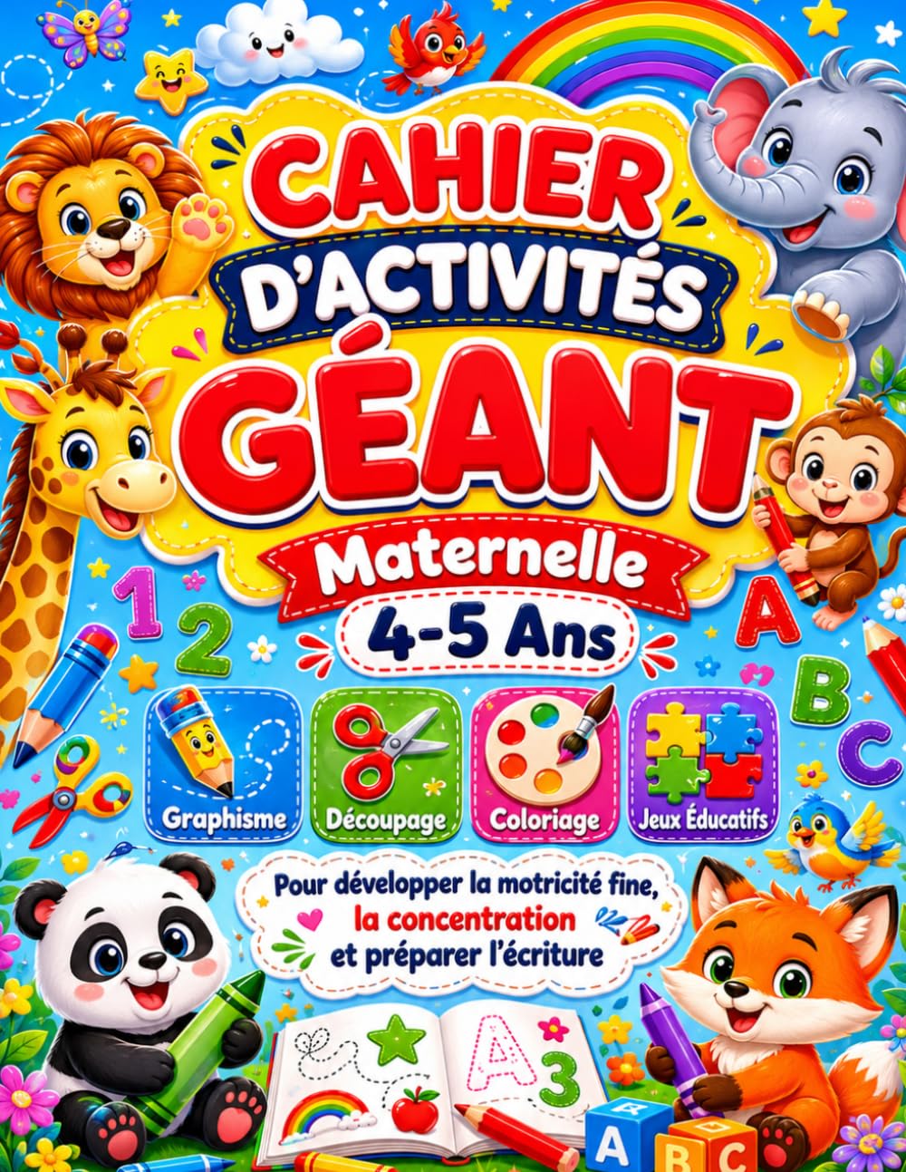 Cahier d'Activités Géant Maternelle 4-5 Ans: Graphisme, Découpage, Coloriage et Jeux Éducatifs pour Développer la Motricité Fine, la Concentration et Préparer l'Écriture
