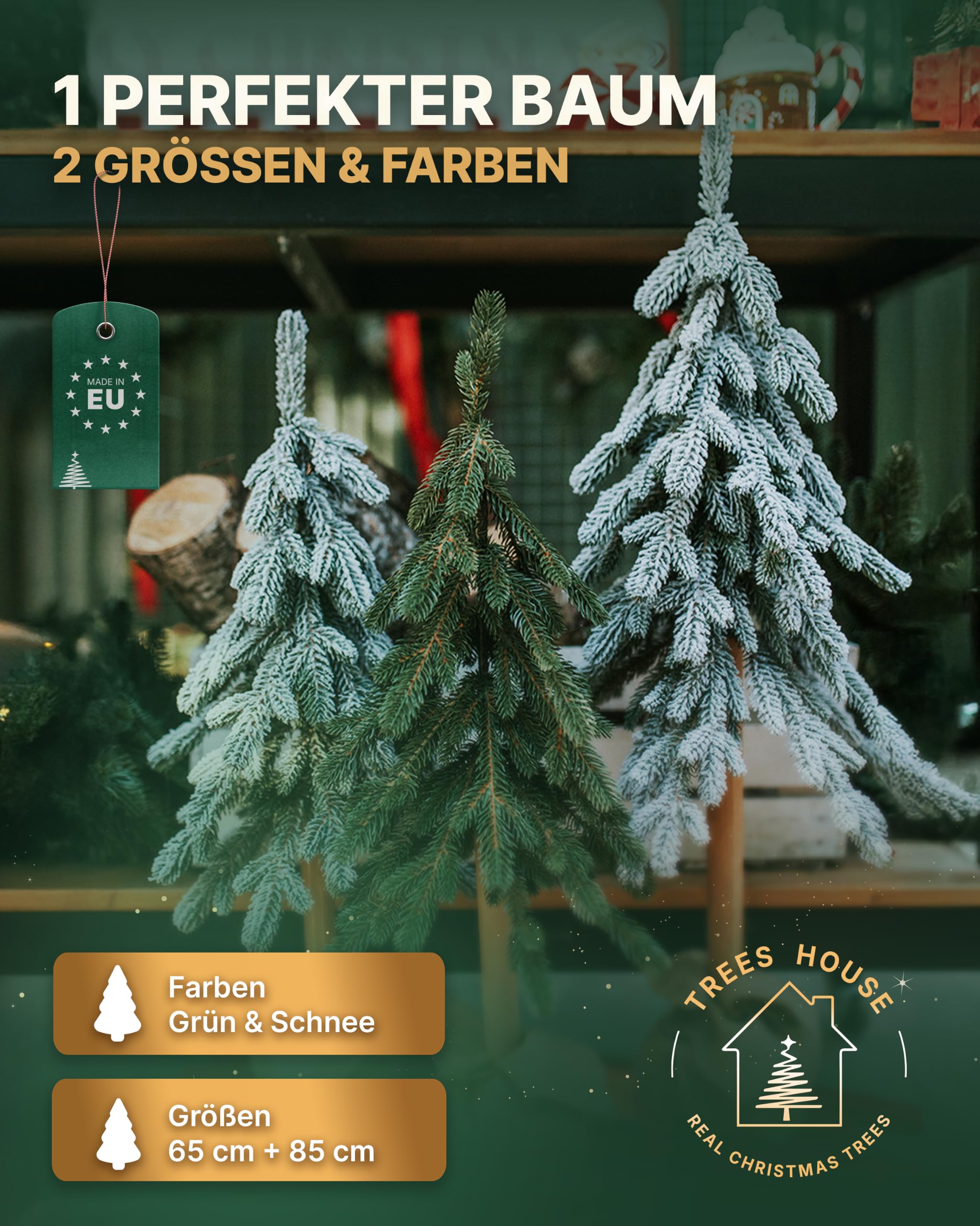 TreesHouse Weihnachtsbaum Uppsala Klein 65cm, FSC-Holzständer, grün