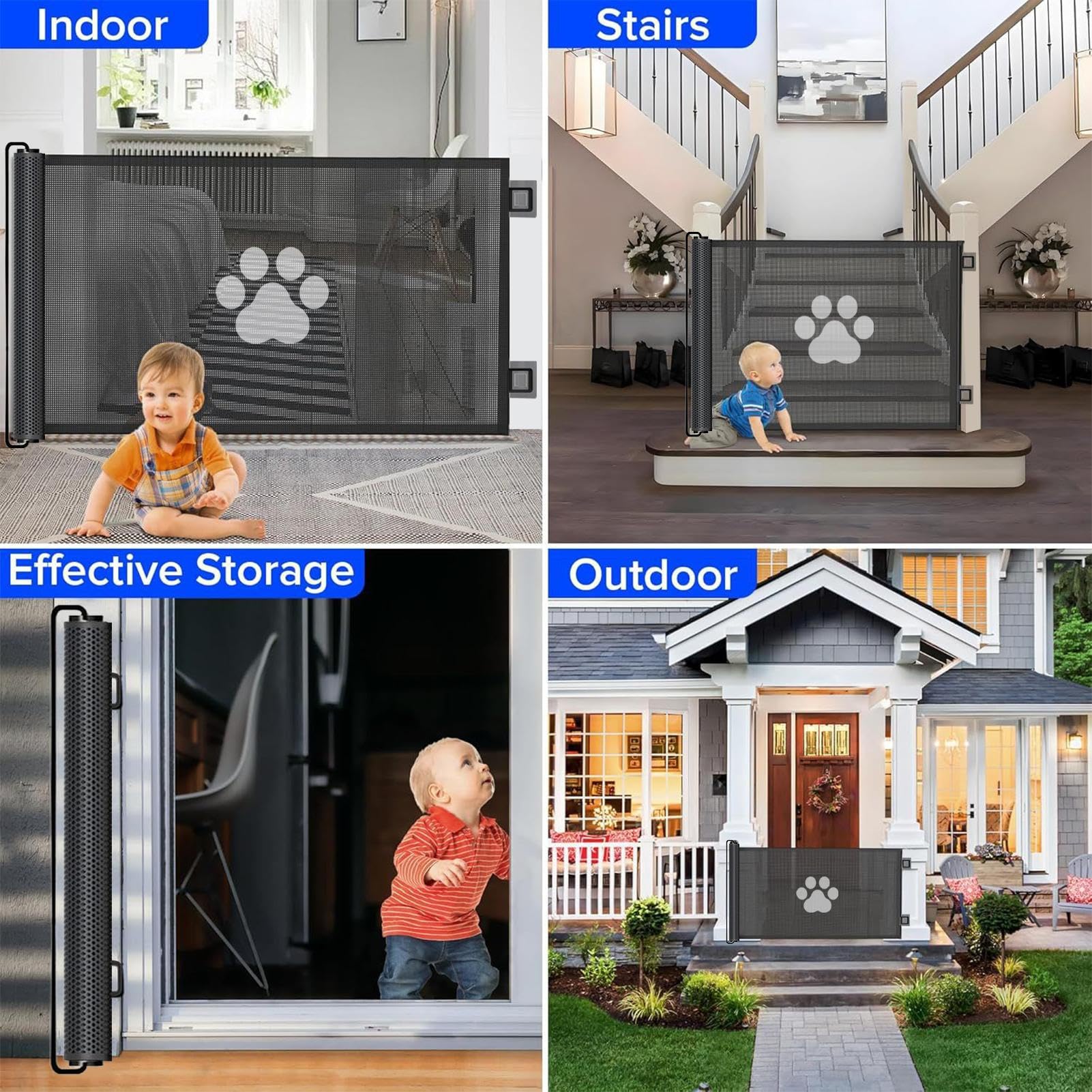 Barreras Retráctiles para Bebés Reja Extensible De Malla Protectora | Accesorios Para Puertas Ventanas Chimeneas Jardín Cocina Balcón Piscina Pasillo Escaleras