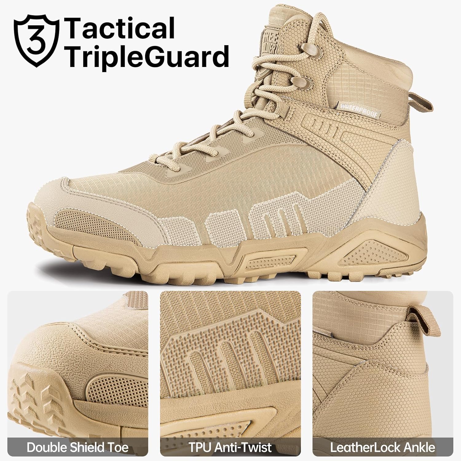 FREE SOLDIER Men's Waterproof Tactical Work Boots Lightweight Comfortable Combat Hiking Boots - Image 2