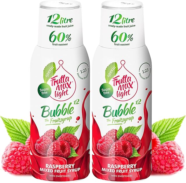 2 x Light - Niskowęglowodanowy - Syrop Fitness by FruttaMax | Zero cukru | ze Stewią | 50% zawartość owoców (2 x 500ml) (2 x Malina - Light)