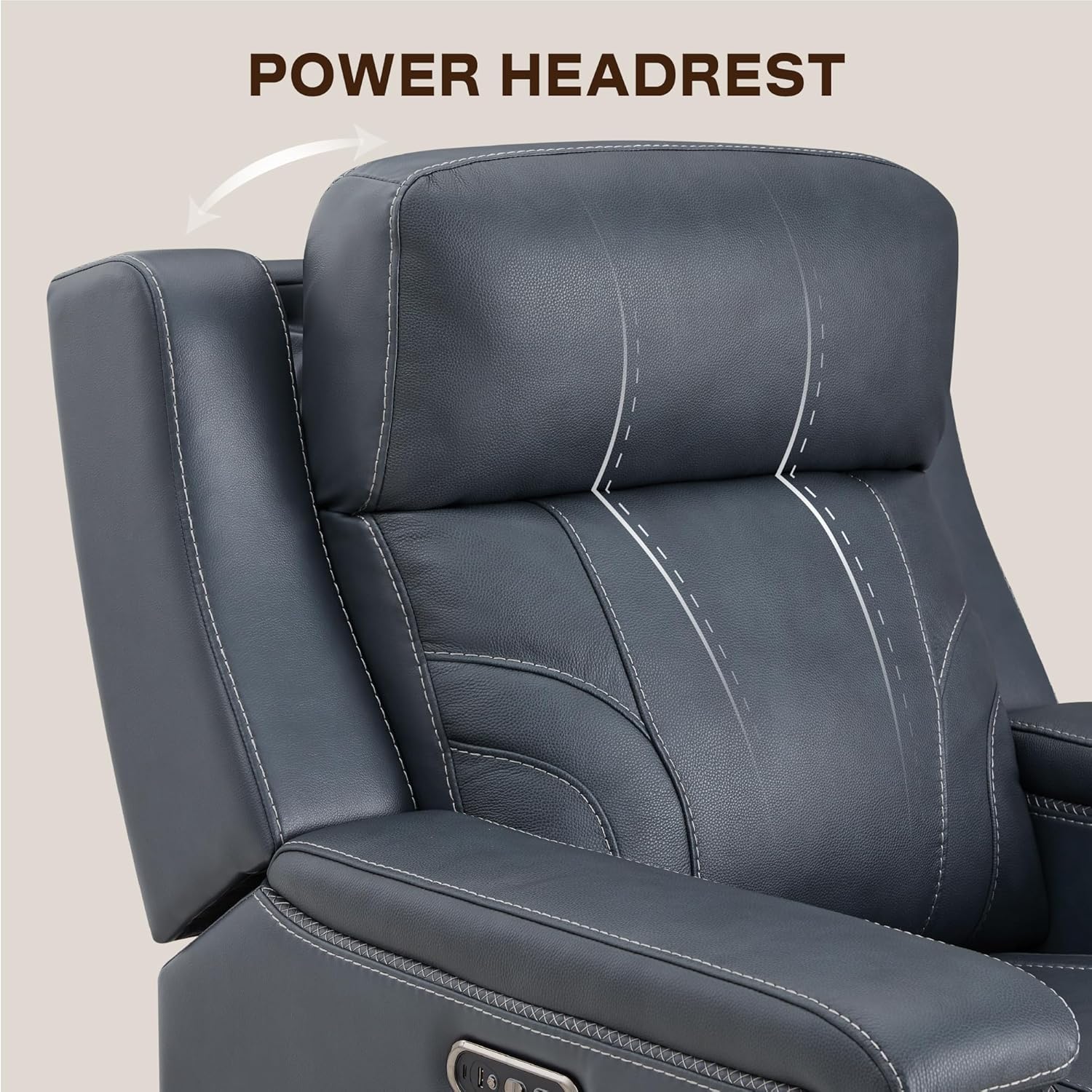 Watson & Whitely Genuine Leather Electric Recliner Chairs for Adults, Lay Flat Recliner with Power Headrest & Chargers for Living Room, Navy