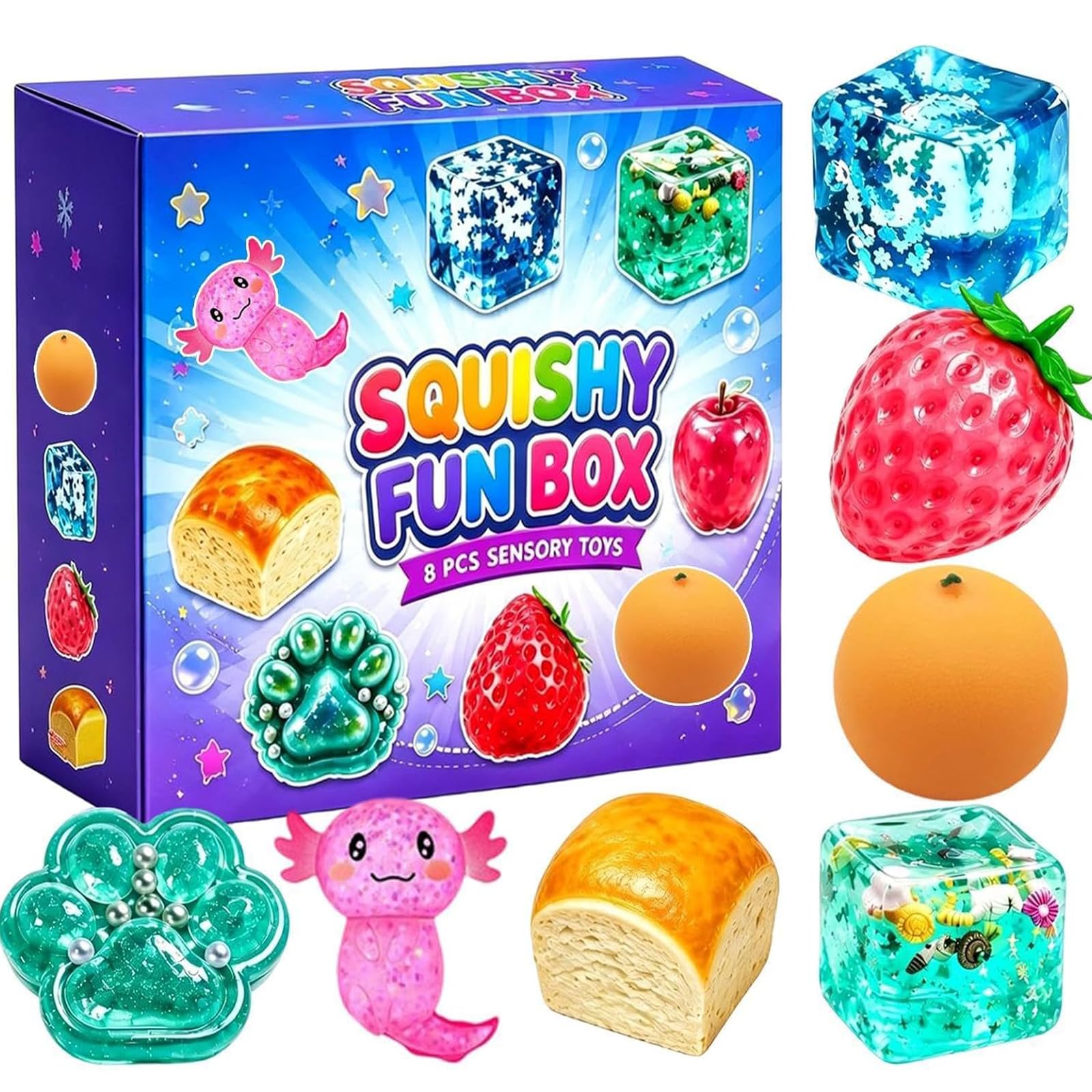 8 Piece Squishy Fun Box Mystery Set, Blind Box Malt Sugar Creative Slow-Return Squishies Pack Fidget Relief Hand