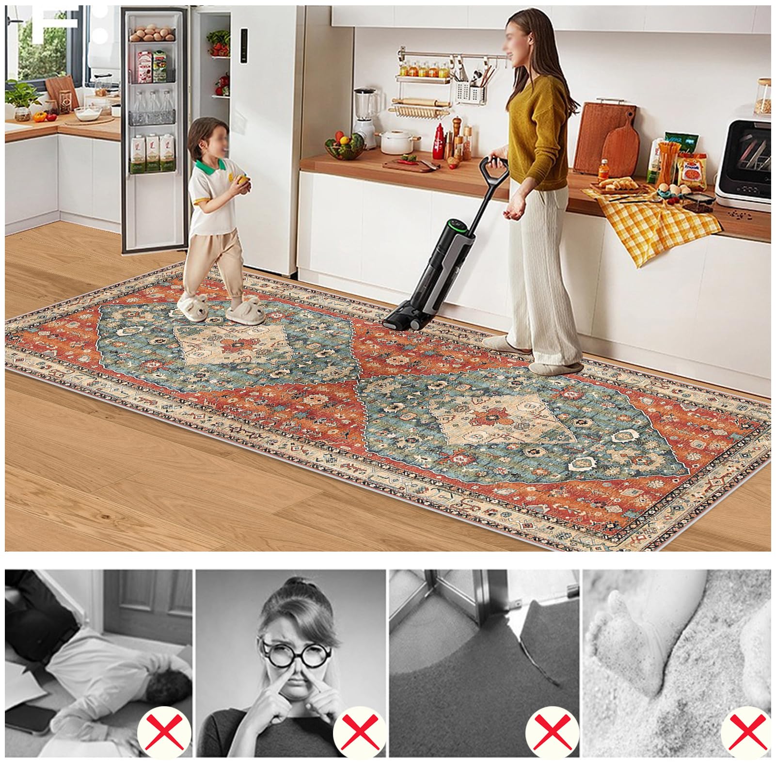 Długi dywan do przedpokoju Dywan Kuchnia Zmywalny Antypoślizgowy Dywan Korytarz 60 x 300 cm Dywan Jadalnia Przedpokój Mata Wejście Na zewnątrz Wewnątrz Wycieraczka Chłonne Dywaniki
