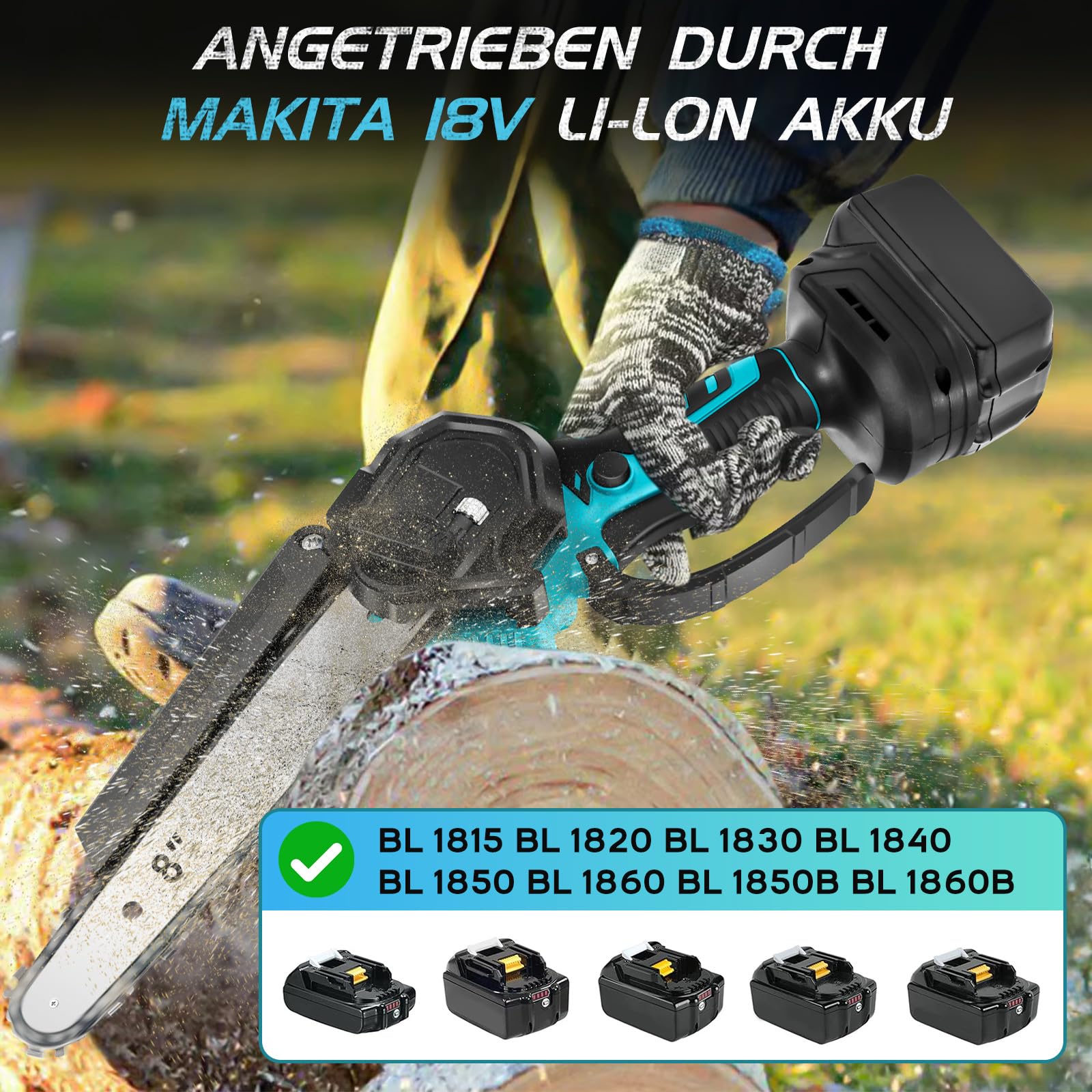 Mini Tronçonneuse Sans Balais, Compatible Avec Makita, Batterie 18 V, Tronçonneuse à Une Main, Arbres De Jardin, étriers, Coupe De Bois, 8