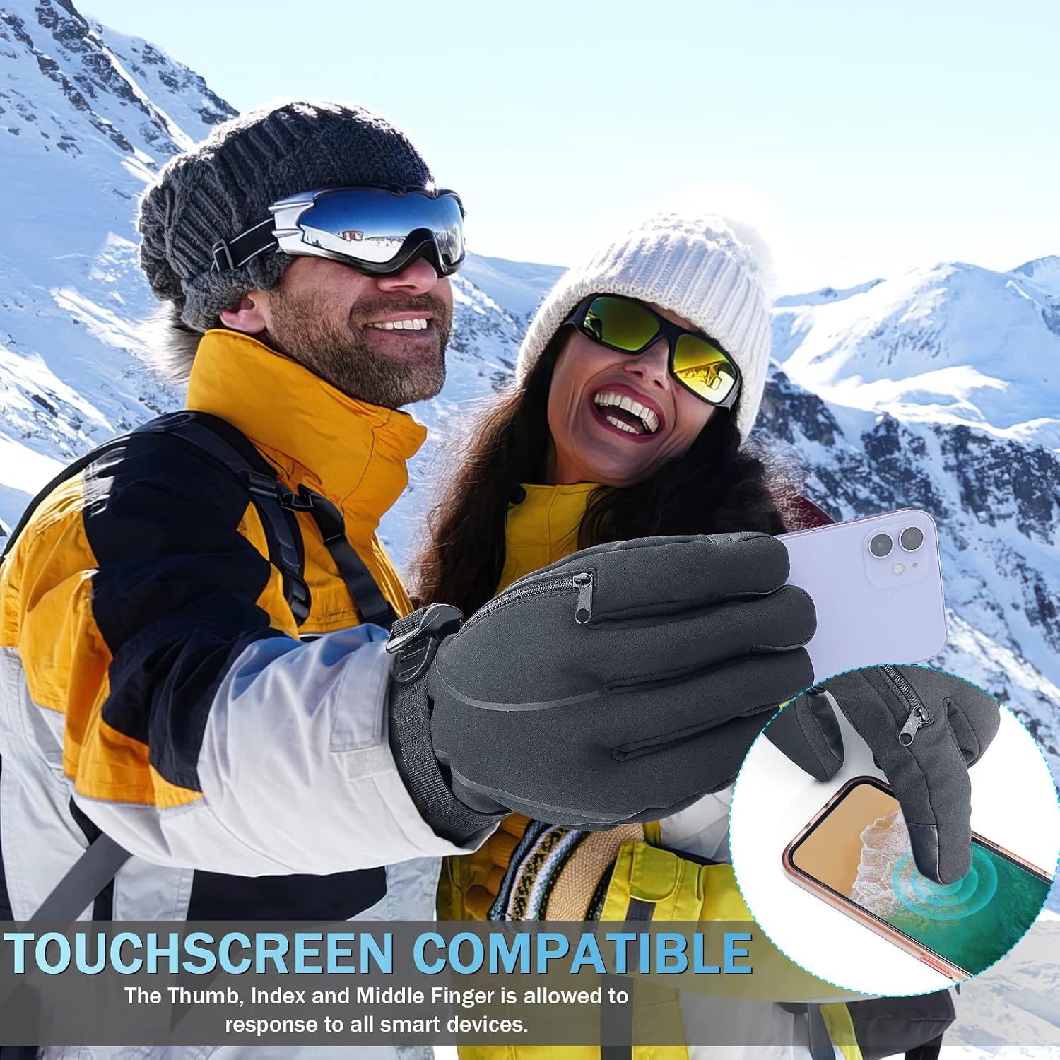 Ski Gloves Winter Waterproof & Windproof Snowboard Snow Warm Touchscreen Cold Weather Boys Man Women Breathable Skiing & Snowboarding Glove Wrist Leashes
