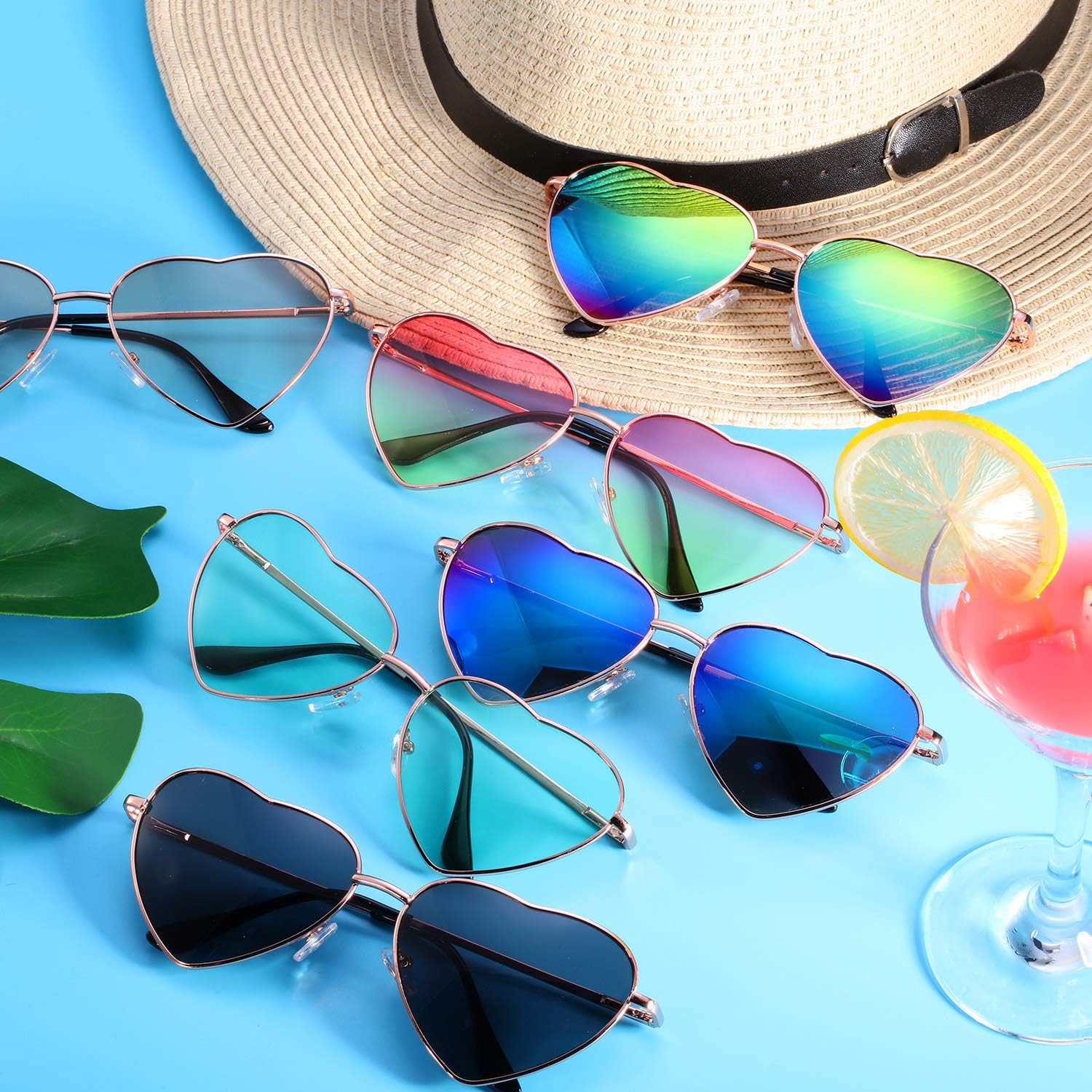 Frienda 6 Pairs Heart Shaped Sunglasses Vintage Heart Frame Multicolor Metal Retro Glasses Women Sunglasses