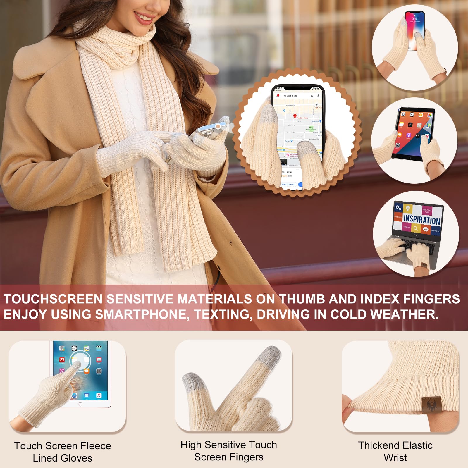 heekpek Mütze Schal Handschuhe Ohrenschützer und Socken Set Damen 5 Stücke Warme Wintermütze Winterschal Strick Winterzubehör Winterset 5 in 1