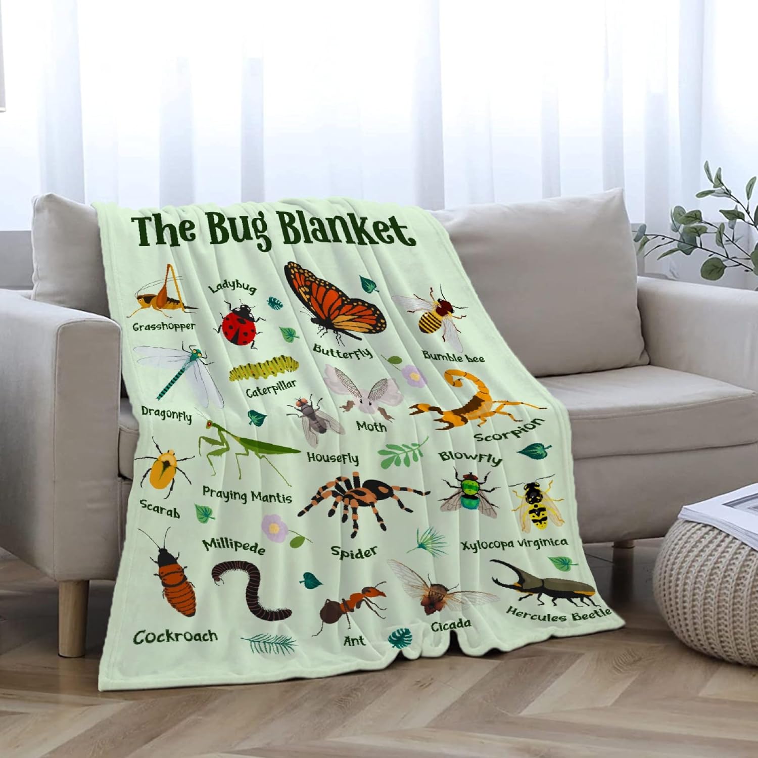 Bugs Insects Blanket Gifts for Boys Girls, Ultra Soft Cozy Throw Blankets, Lightweight Flannel Fleece Warm Plush Throw Decor for Couch Travel 40"x50" for Kids