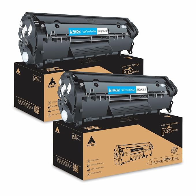 ProDot PLH-2612A Compatible Cartridge for HP and Canon Laser Printer (Black, Set of 2)