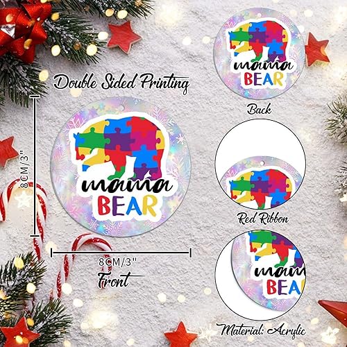 Miniatura 3 de Mama Bear Holiday Keepsake Acrylic Christmas Ornament Puzzle Pieces Autism Ornaments for Christmas Tree Mama Bear Autism Colorful Puzzle Bear