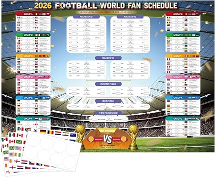 WALLFID 98x70cm 2026 World Cup Schedule Poster,Eastern Time Based,2026 Football Merchandise,Tournament Supplies,Football Wall Chart 2026,Sports Wall Art For Home Bar Office Decor