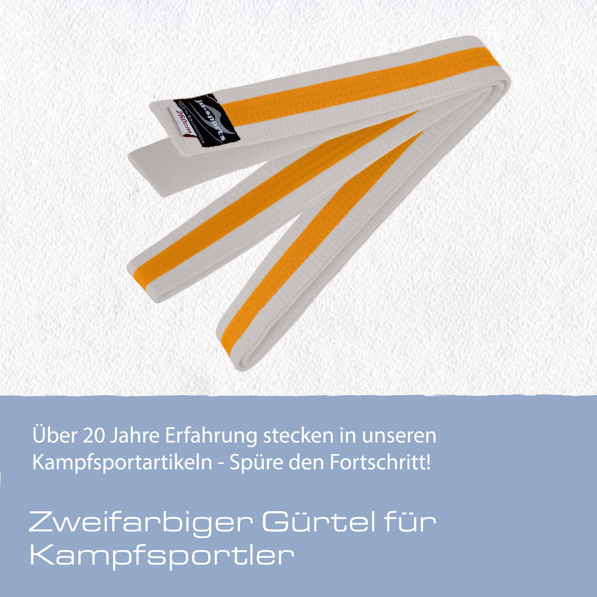 Ju-Sports Budogürtel weiß/gelb/weiß 100% Baumwolle 4 cm breit - Hautfreundlicher Kampfsport Gürtel mit exzellenter Feuchtigkeitsaufnahme für Budo, Judo, Karate, Kickboxen & mehr