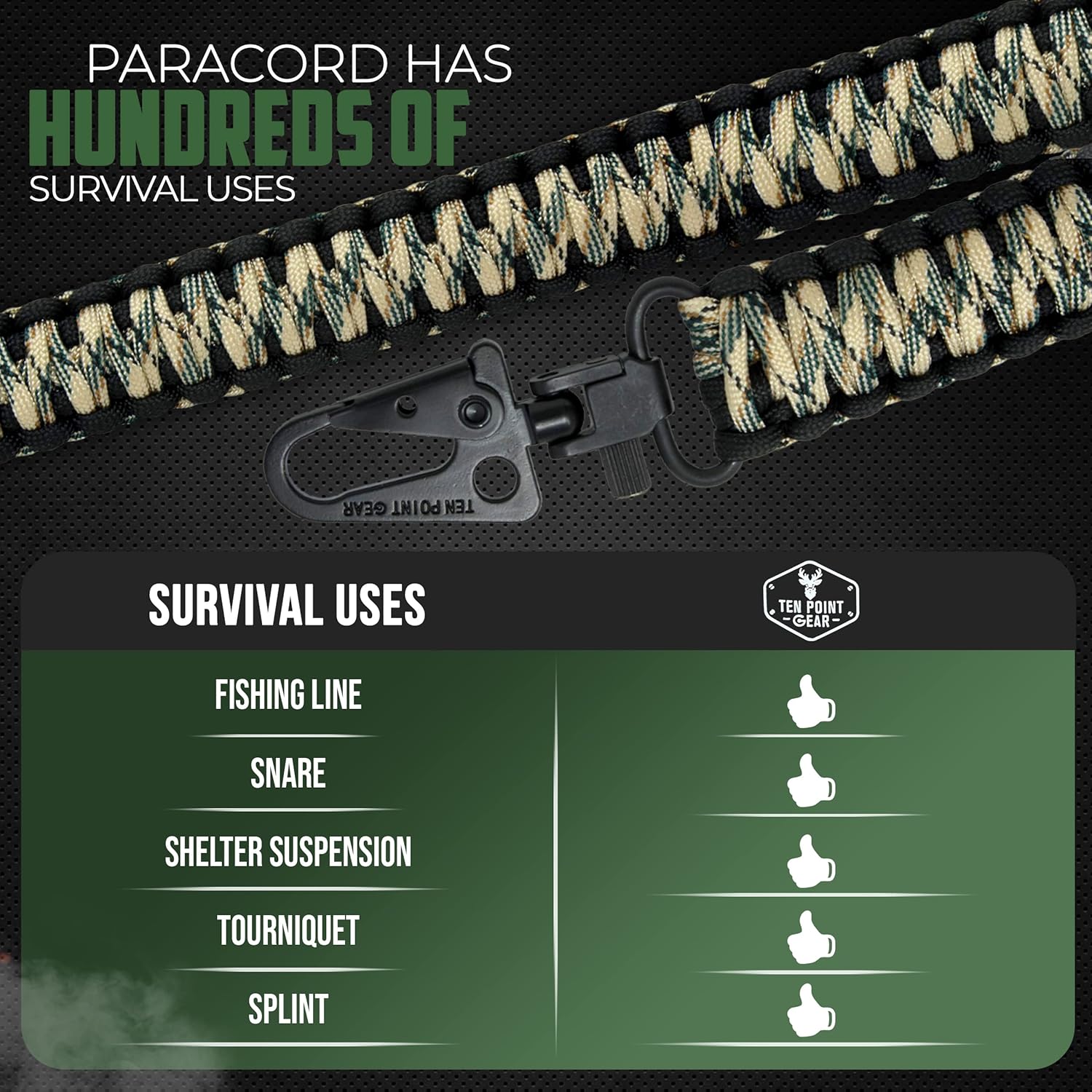 Gun Sling Paracord 550 Adjustable w/Swivels Black & Tan Camo and Black & Dark Green Camo