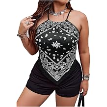 OYOANGLE Women's Plus Size Paisley Boho Halter Criss Cross Back Cami Tops