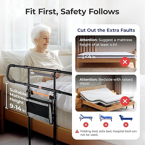Miniatura 3 de C5 Pro - Rieles de cama para adultos mayores, riel de asistencia de cama plegable con altura ajustable, bastón de cama con barandilla antideslizante