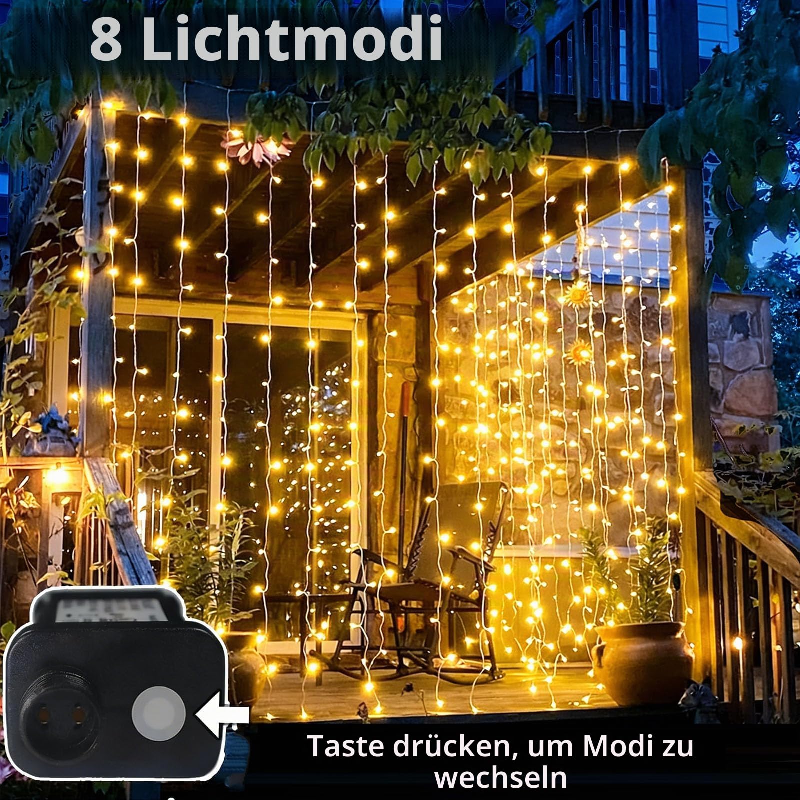 Cozymeow 2 Stück Lichtervorhang Aussen 6x3m 600 LED Lichterketten Vorhang | Stecker, Timer, 8 Modi, Wasserdicht Lichtervorhang Wand Balkon Pavillon Terrassen Hochzeit Weihnachten Geschäftlich Deko