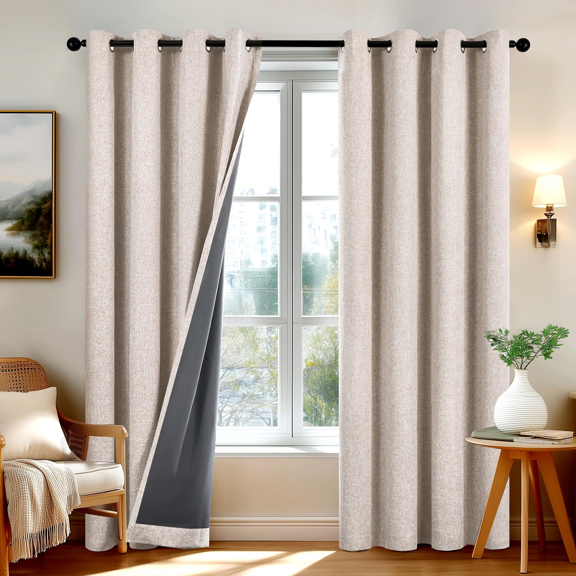 Deconovo Blickdichte Gardinen Ösen Vorhänge Blackout Curtain Verdunkelungsvorhang gegen Kälte Thermogardinen für Wohnzimmer Schlafzimmer 2er set