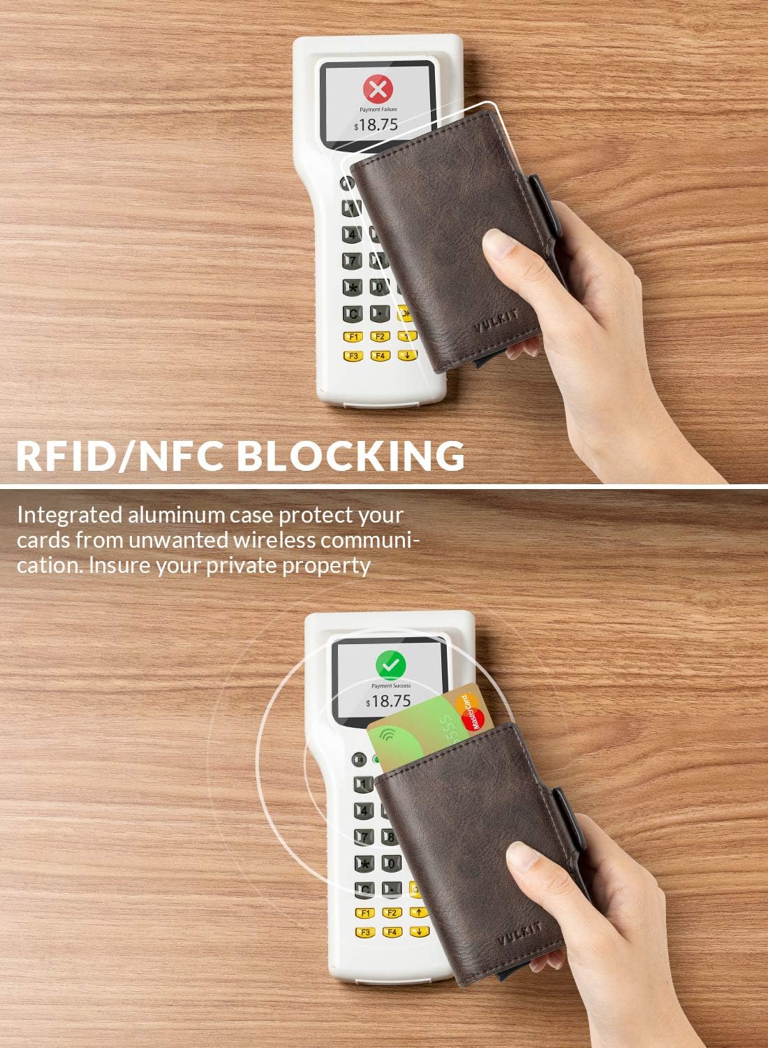 VULKIT Credit Card Holder RFID Blocking Leather Automatic Pop Up Wallet Magnetic Wallet Double Card Case for Men and Women - Image 3