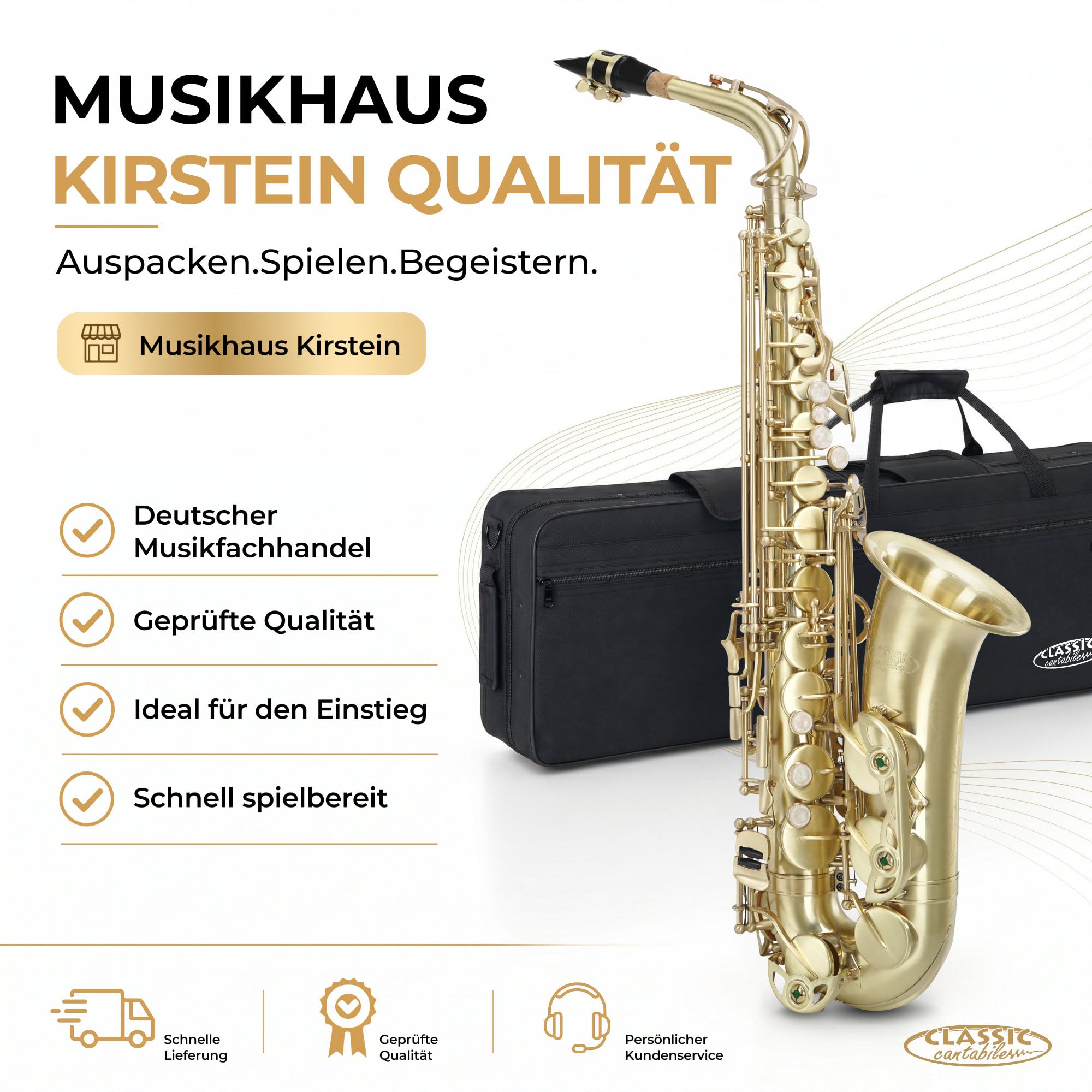 Classic Cantabile Winds AS-450 Saxophone Alto Eb Brossé (Saxophone Alto, laiton brossé mat, accord Eb, clé de Fa# aigu, mécanique de clés très ergonomique)
