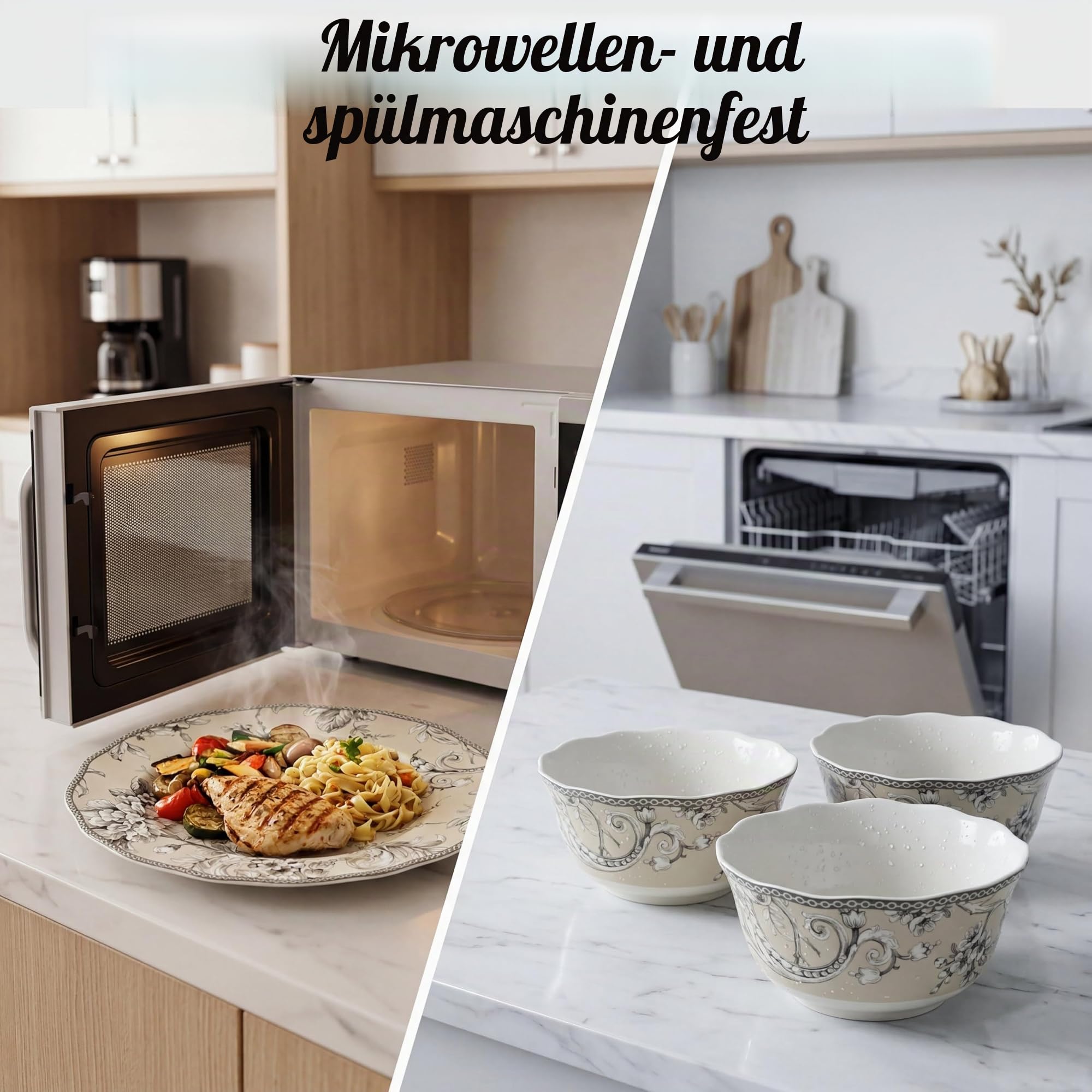 222 Fifth Adelaide 16-teiliges traditionelles antikes weißes Porzellan-Geschirr-Set – Service für 4 Personen, romantisches Vogel- und Blumendesign, alltägliche große Speiseteller und Schüssel-Sets