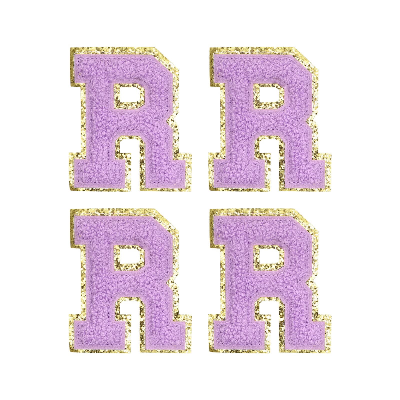 sourcing map 4Pcs Chenille Letter Patches Iron on Letter Patches Purple Alphabet R 3in Height for Clothing, Shoes, Hats, Backpacks