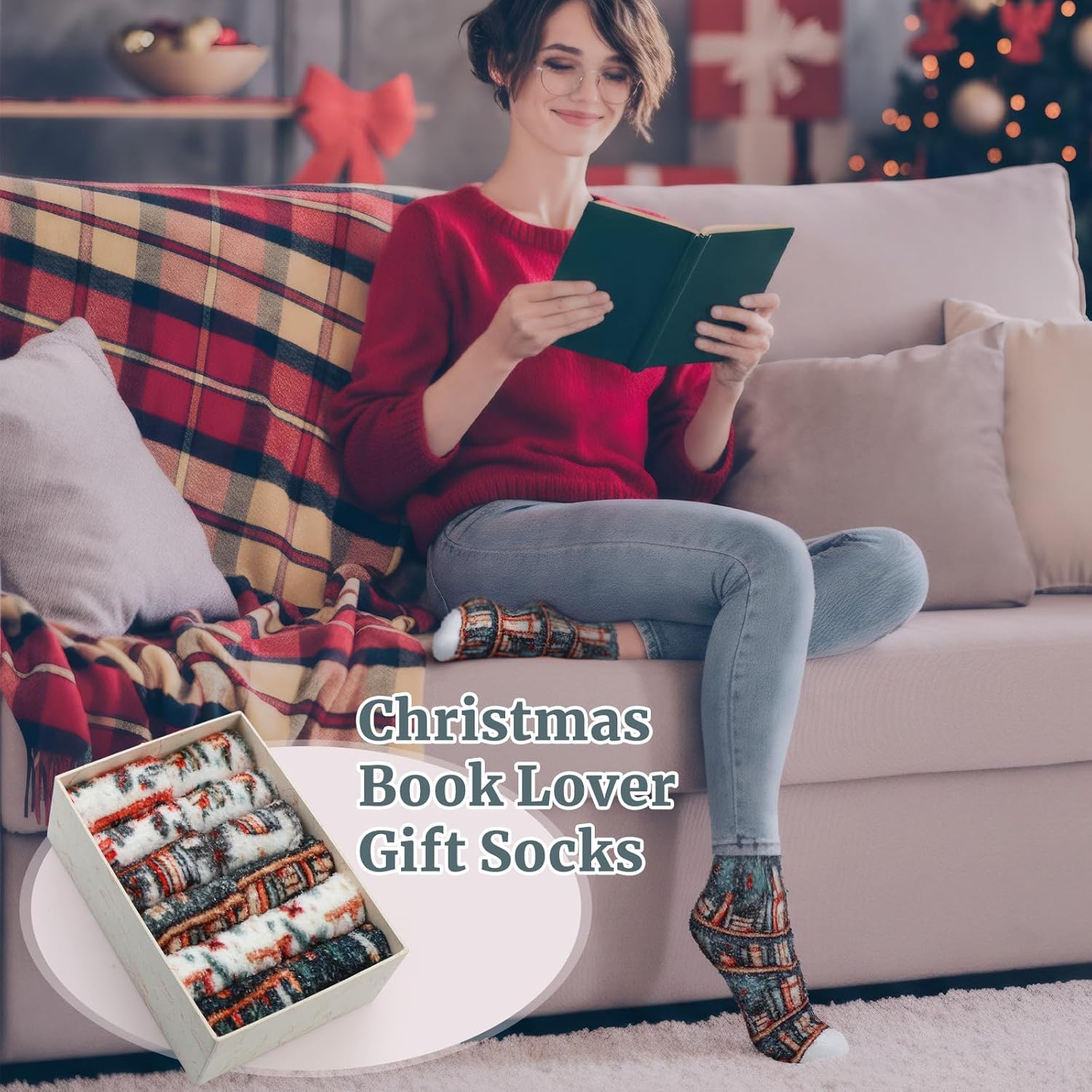 6 Pairs Book Lover Fuzzy Socks Winter Cozy Book Lover Socks Funny Bookish Gifts Reading Books Reader Club Gifts for Women Readers Teacher Students - Image 5