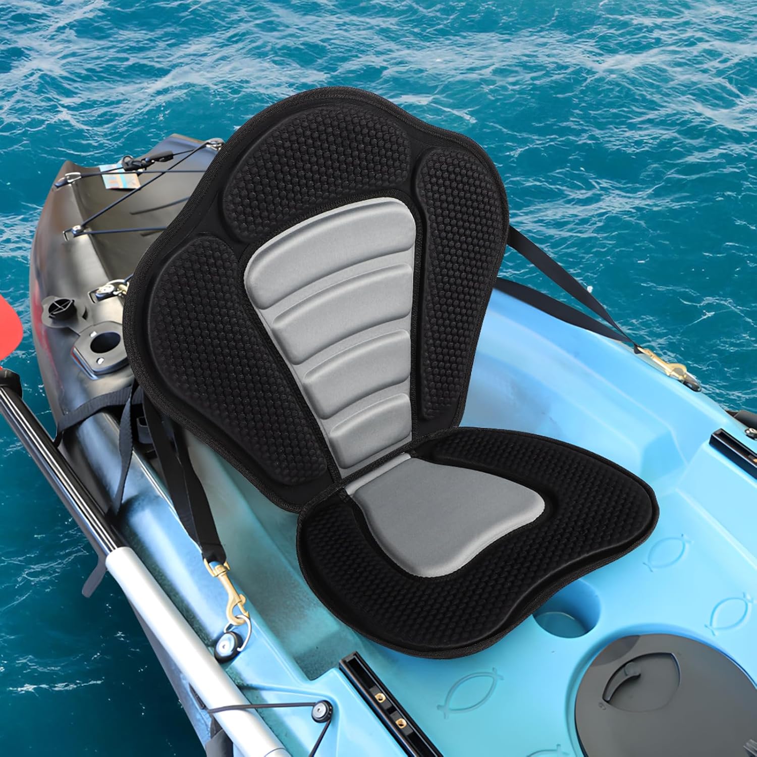 FAHKNS 2-Pack Kayak Seats, Kayak Accessories, 4 Adjustable Straps for Kayaking, SUP Paddle Board Seats, Luxury Padded Canoe Back Seat with Removable Storage Bag, Canoeing, Rafting, Fishing