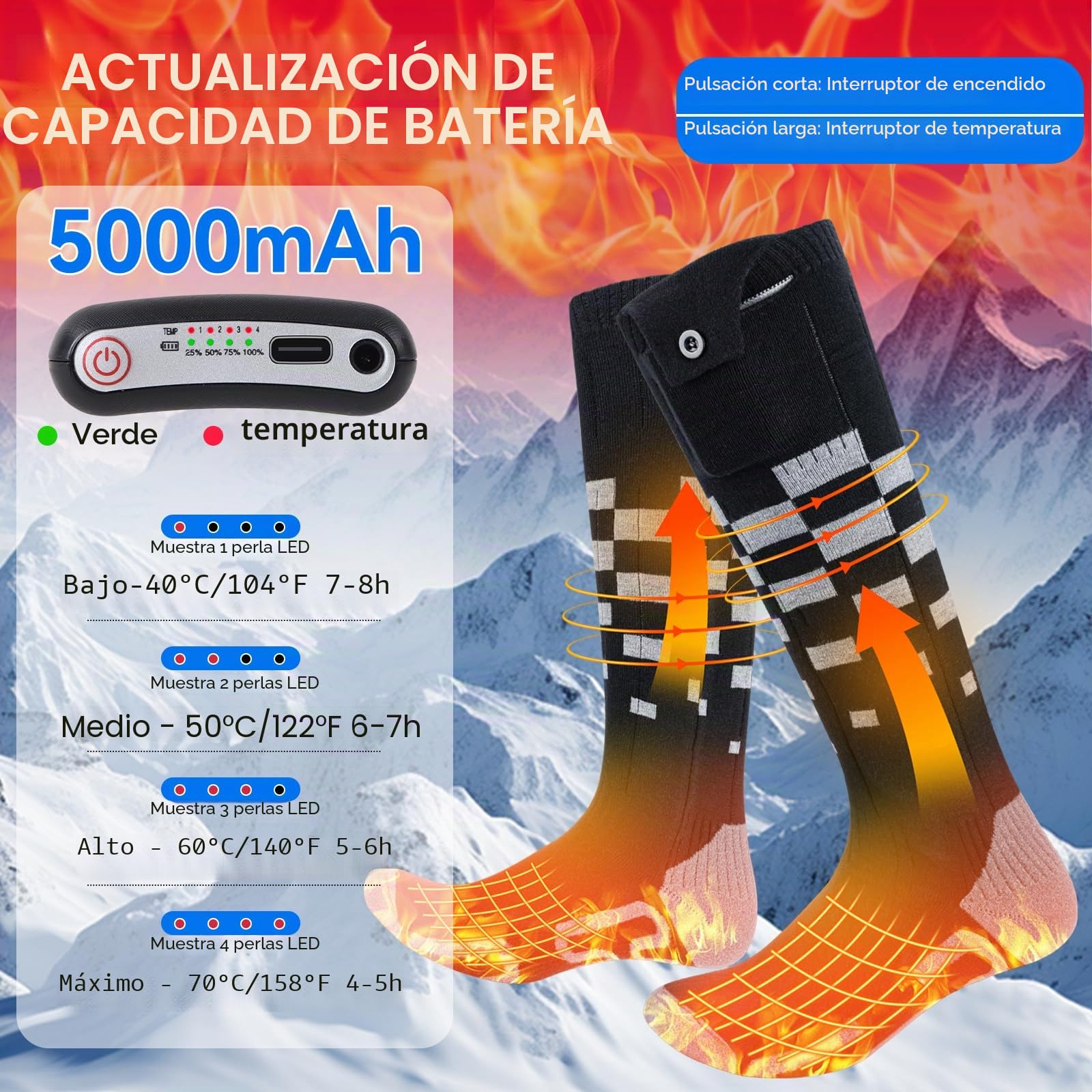 Calcetines Calefactables Batería Recargable Hombres Mujeres 4 Temperaturas Ajustables Ciclismo Al Aire Libre Camping Senderismo Motocicleta Esquí S Tamaños