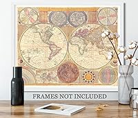 Vista 6 de Gabby's Choice Mapa antiguo del mundo - Impresión artística sin marco de 11 x 14 pulgadas, gran decoración vintage para el hogar, mapa del mundo