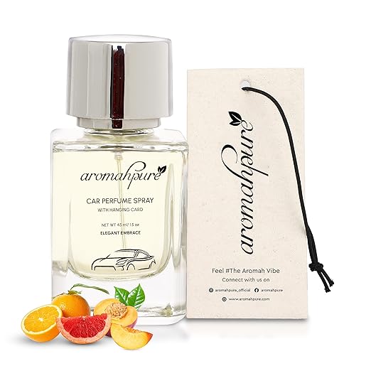 Aromahpure Aromatic Car Perfume Spray with Hanging Card | 45ml | Elegant Embrace - Blood Orange, Citruses, Nectarine Car Freshener | 500+ sprays, Long Lasting | Air Freshener for Car Interior