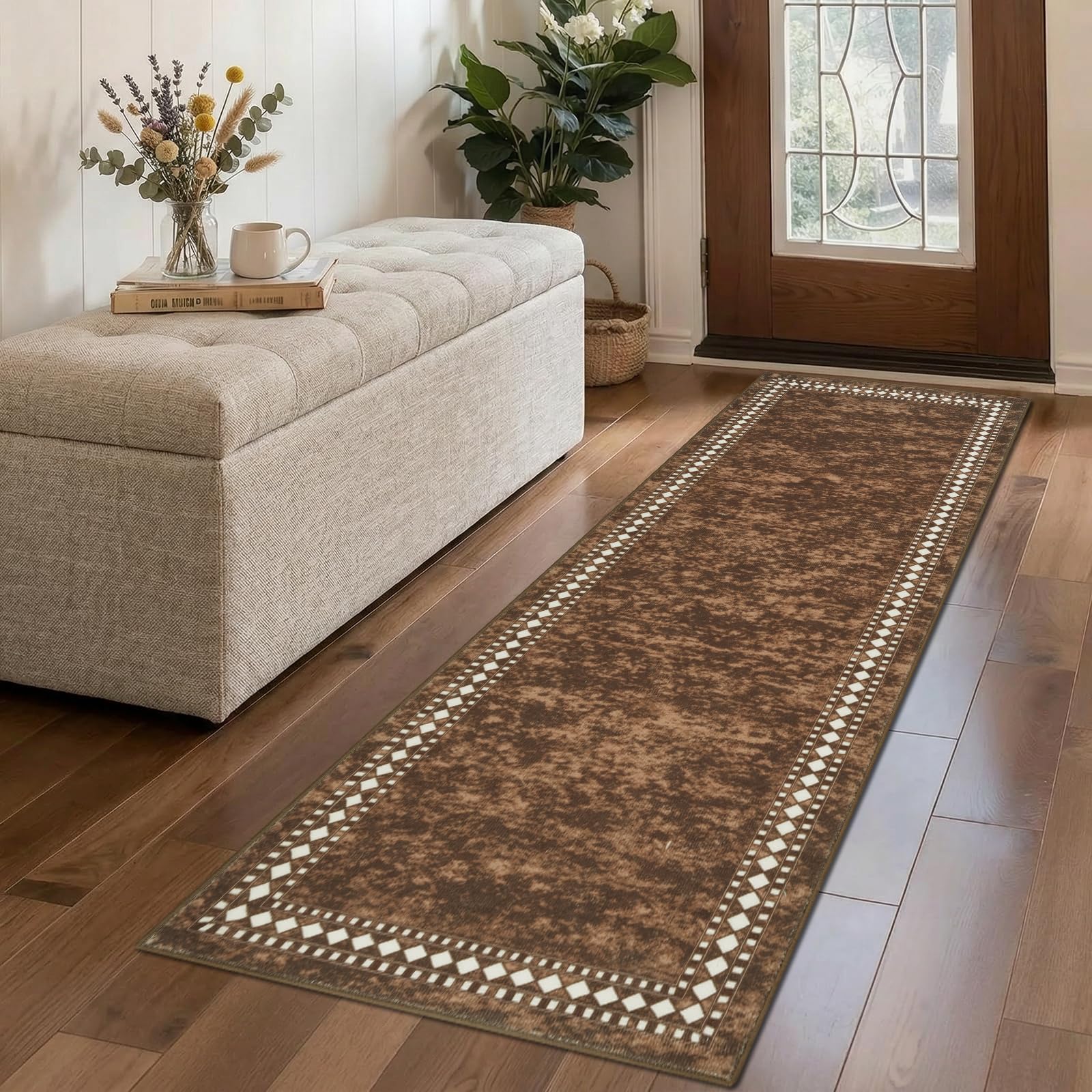 Homcomodar Runner Rugs for Hallway 65X180cm Brown Hallway Runner Rug Non-Slip Washable Carpet Runners for Kitchen Hallway Bedroom Entryway Laundry Living Room — image 1