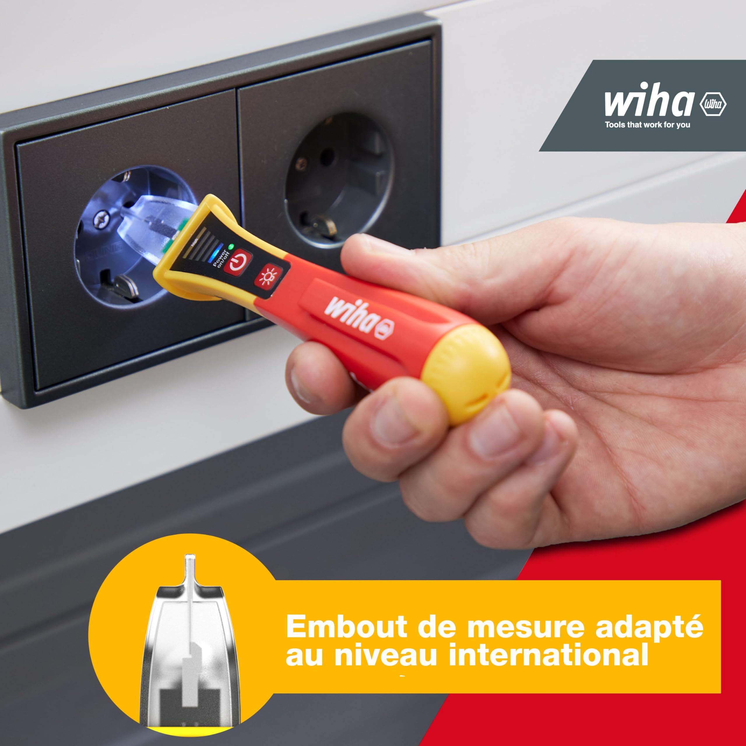 Wiha Détecteur de tension Volt sans contact, unipolaire, 90-1 000 V Courant Alternatif I Testeur de phase à signal optique (43798)