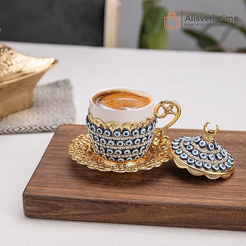 Miniatura 4 de Alisveristime Juego de 27 platillos de café turco griego árabe (Gelincik - Evil Eye) (dorado)