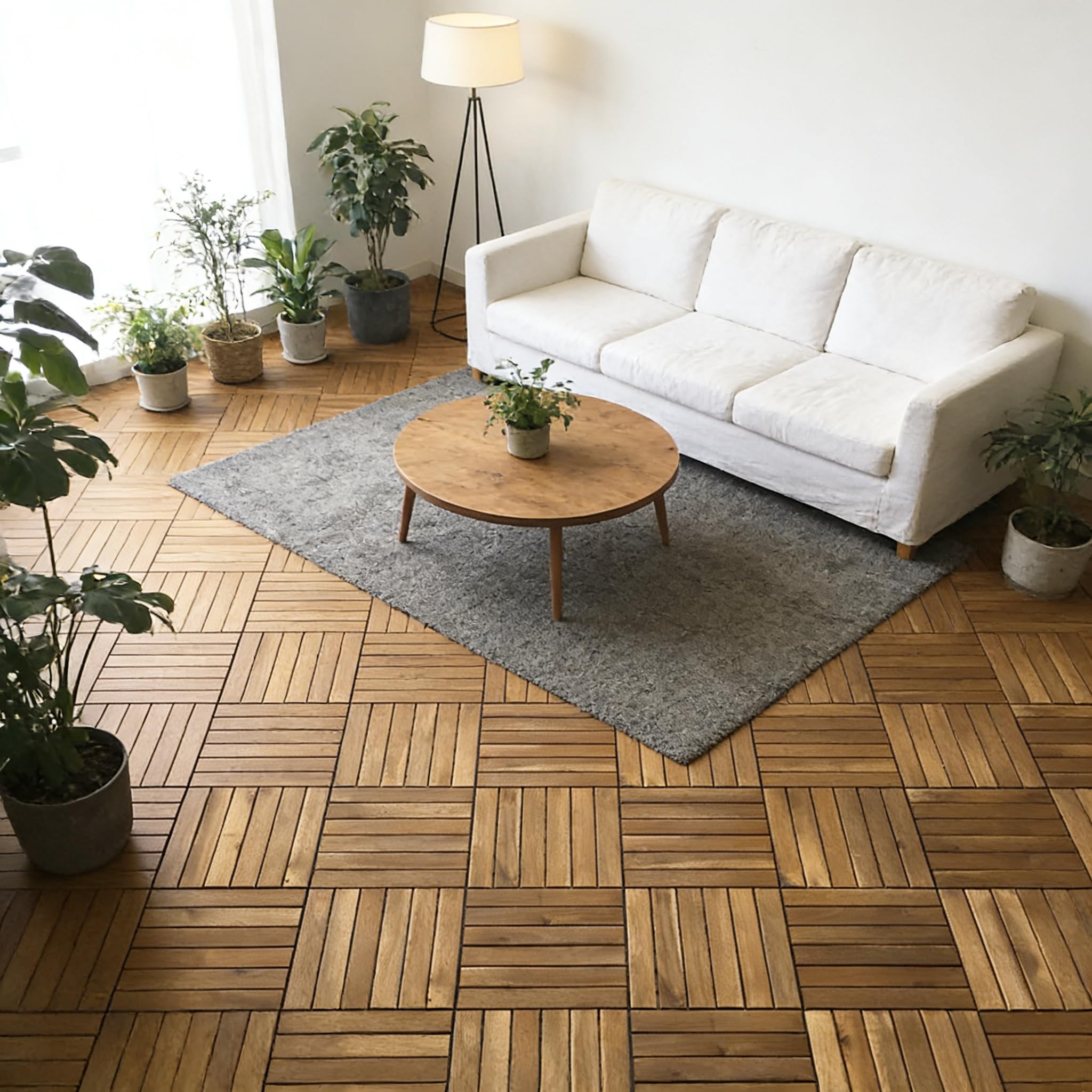 55er Pack / 5m² Holzfliesen Balkonfliesen aus Holz Balkonboden wetterfest 30x30cm aus Akazienholz Holzboden Klickfliesen Terrassenfliesen mit Drainage Gartenfliesen Zuschneidbar - Model A