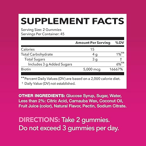Miniatura 2 de Biotin Gummies - Vitaminas para el cabello y las uñas para mujeres | Suplemento definitivo para el crecimiento del cabello con 5000 mcg | 90