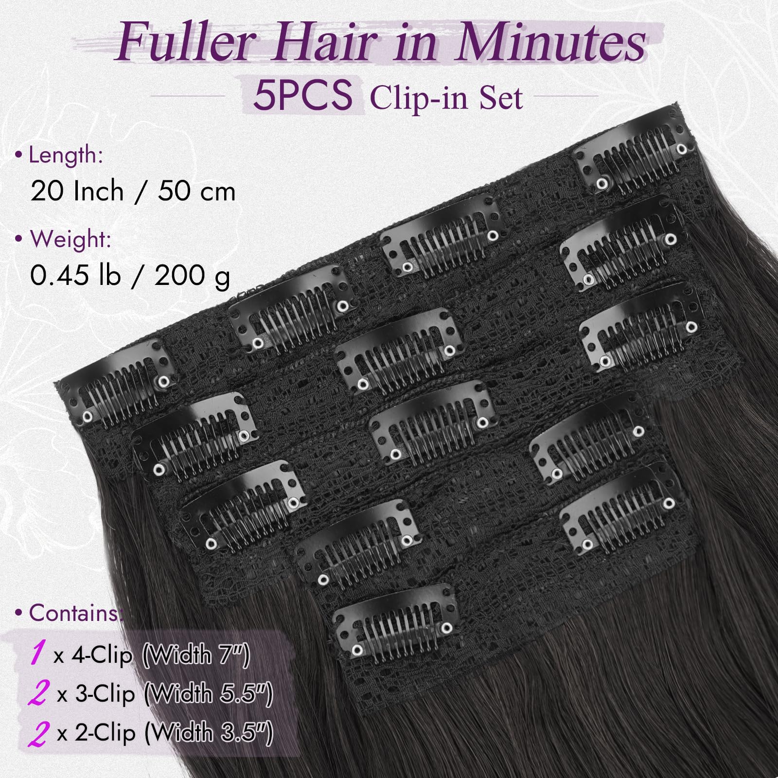 BARSDAR Black Brown Clip in Hair Extensions, 20 Inch Soft Wavy Clip in Hair Extensions for Women - Image 2