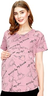 ZEYO Women's Cotton Maternity Top Cup & Saucer Printed Feeding Regular Fit T-Shirt 5813 Price In India