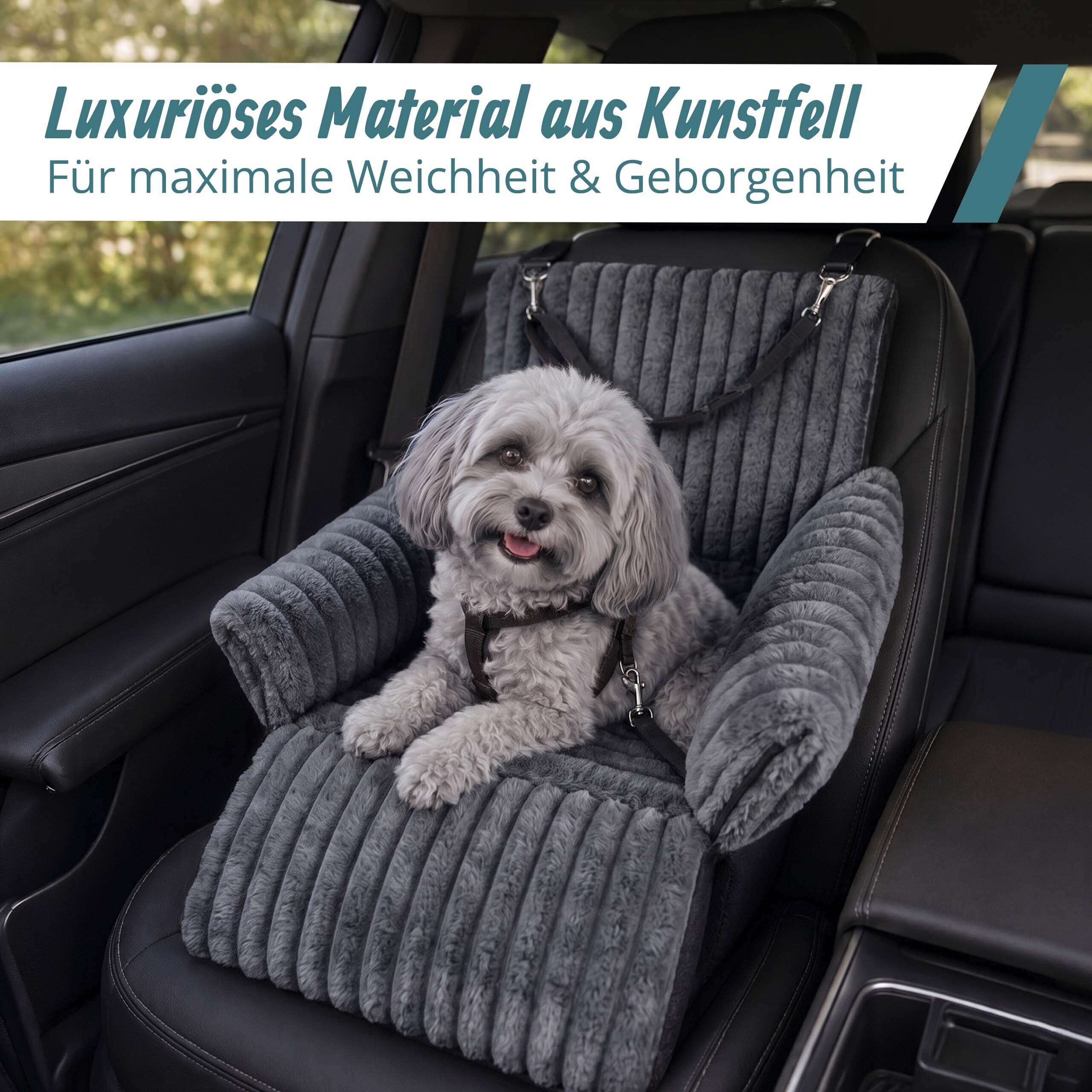 Relaxdays Hundeautositz, kleine Hunde bis 8 kg, weich, Hundebett Auto, grau