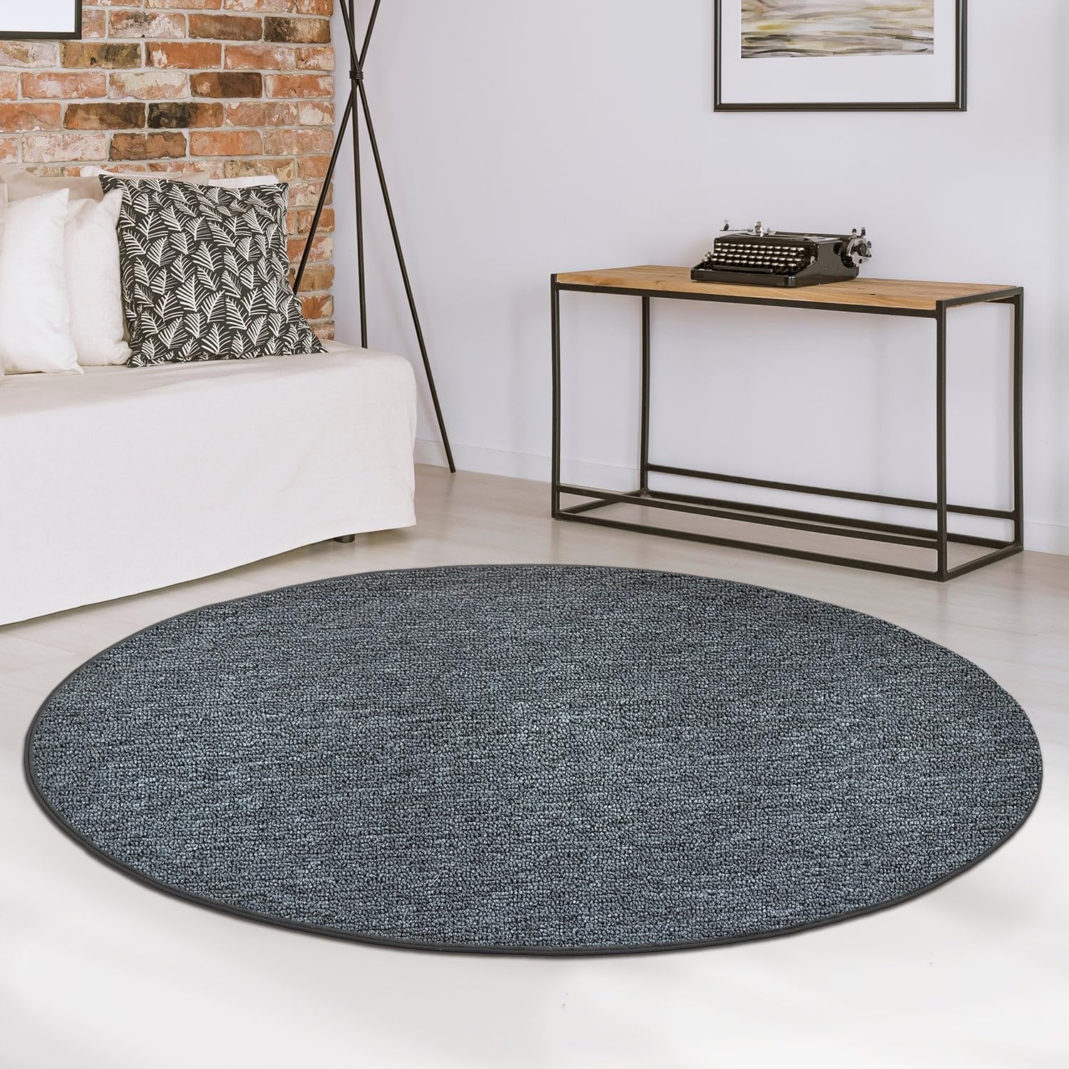casa pura Alfombra redonda de 100 cm de diámetro, color gris oscuro, antideslizante y plana, alfombra de salón, cocina, dormitorio, ideal también como base para silla de escritorio, Londres