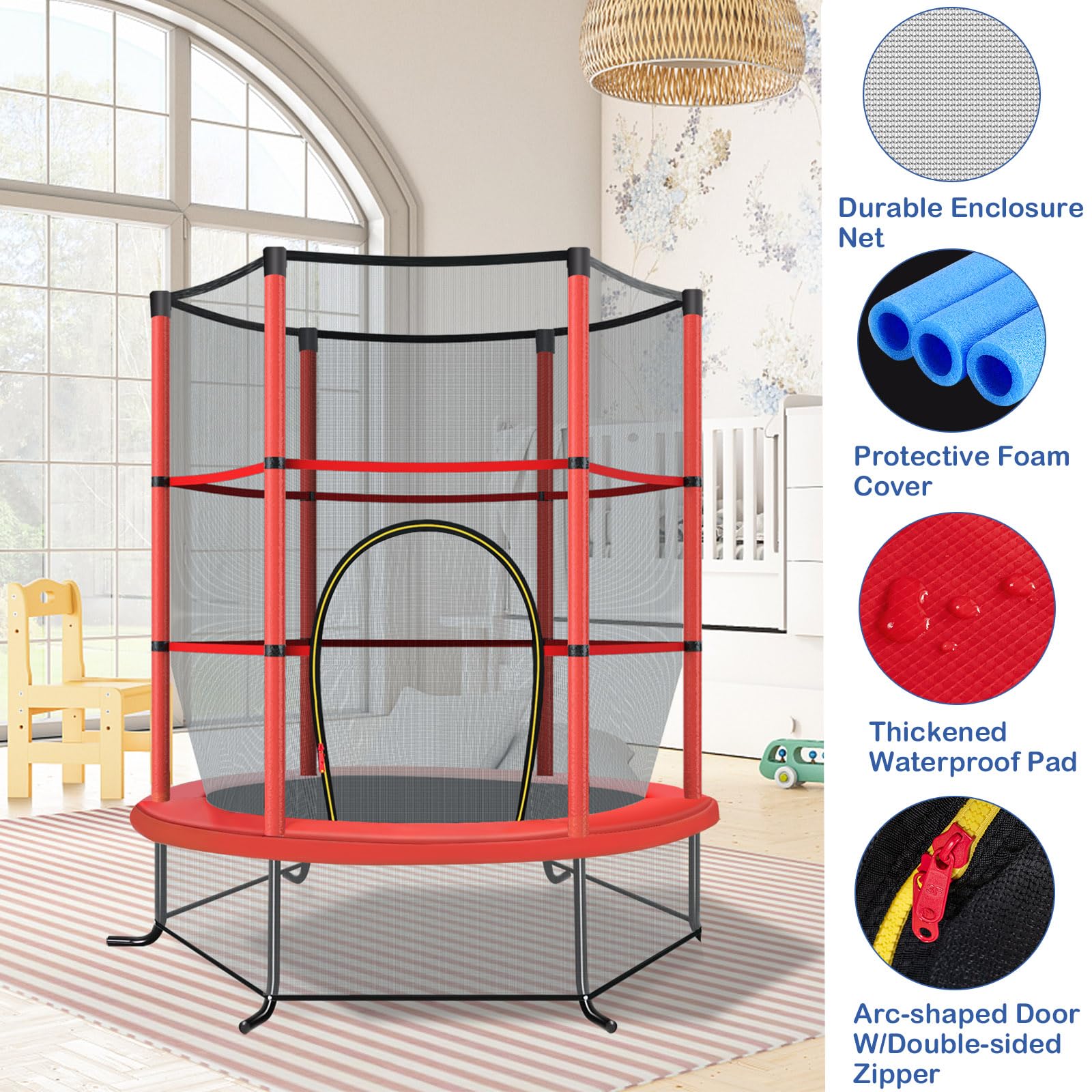 LIFEZEAL Trampolin Ø 165 cm mit Sicherheitsnetz, Mini-Trampoline Indoor, Gartentrampolin für Training & Unterhaltung, Kindertrampolin für Kinder von 3-6 Jahren