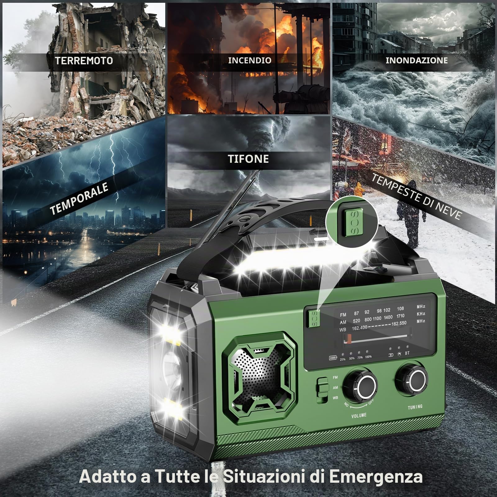 Radio Manovella 27000 mAh AM/FM Portatile Solare Emergenza Bluetooth Power Bank