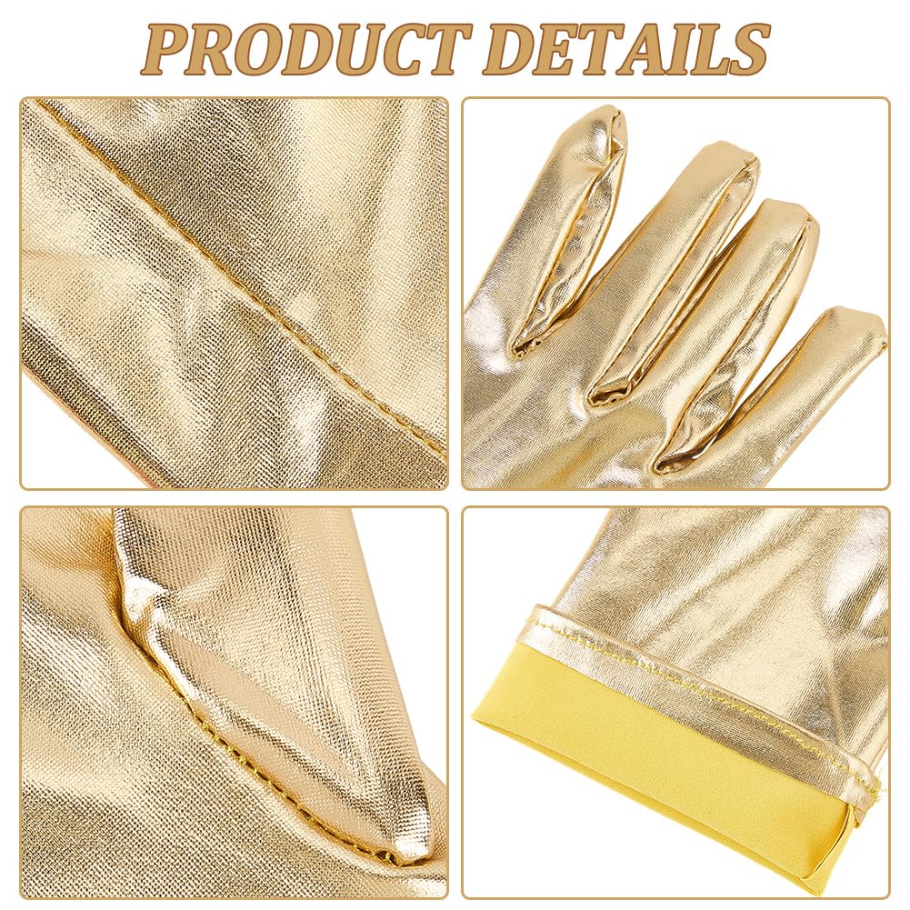 de Scène Gothiques Punk Rock Dorés Métallisés Doigts Entiers pour Hommess D'Opéras de Soirée Princesse Extensibles Moufles en Cuir Brillant pour Femmes Déguisements