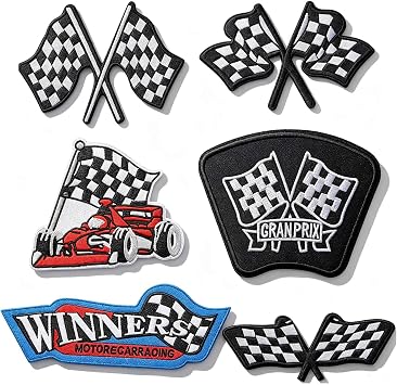 F1 Checkered Racing Patches, 6PCS Set, 3D Embroidered