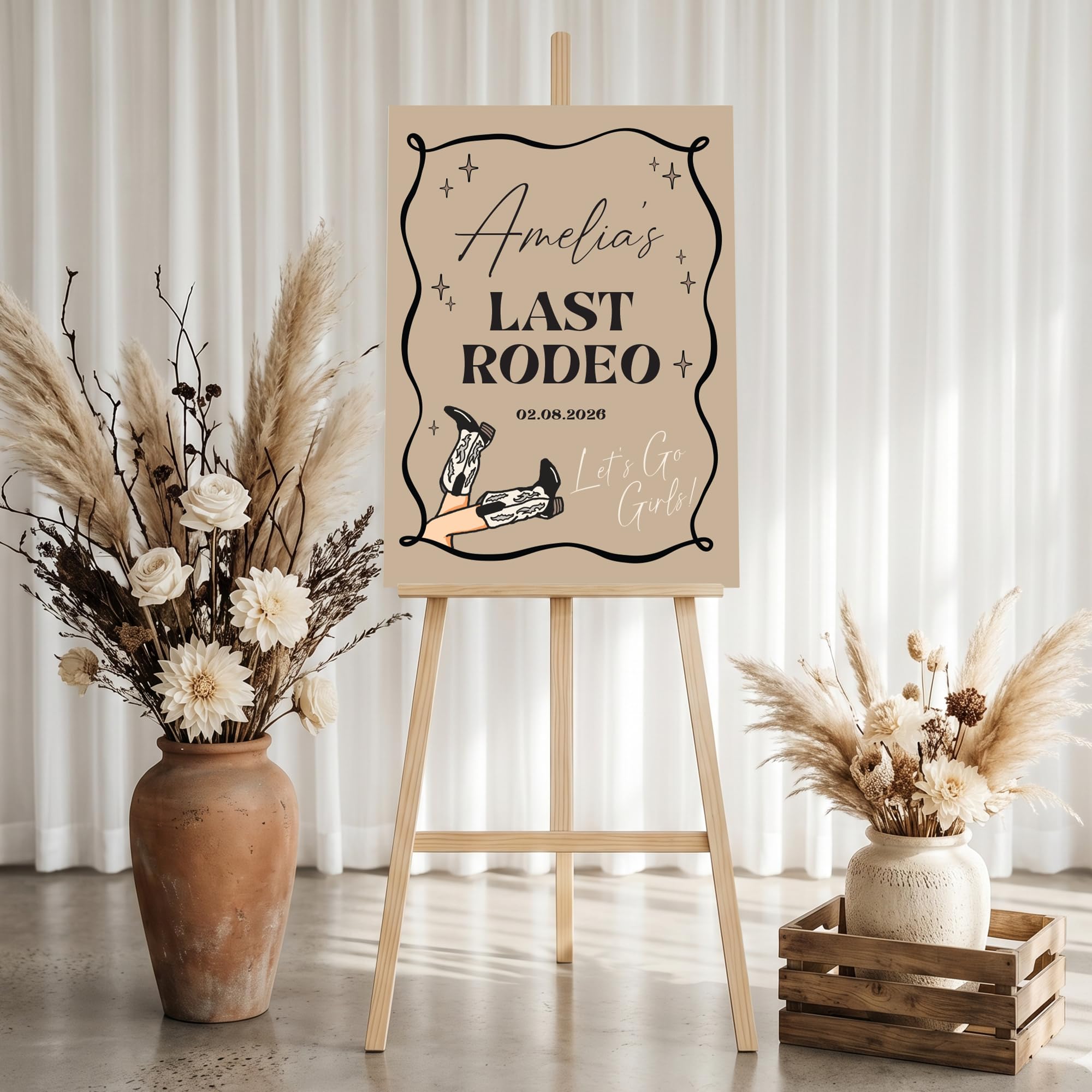 Personalised Hen Do Welcome Sign: Beige Colour 'Last Rodeo' Decoration