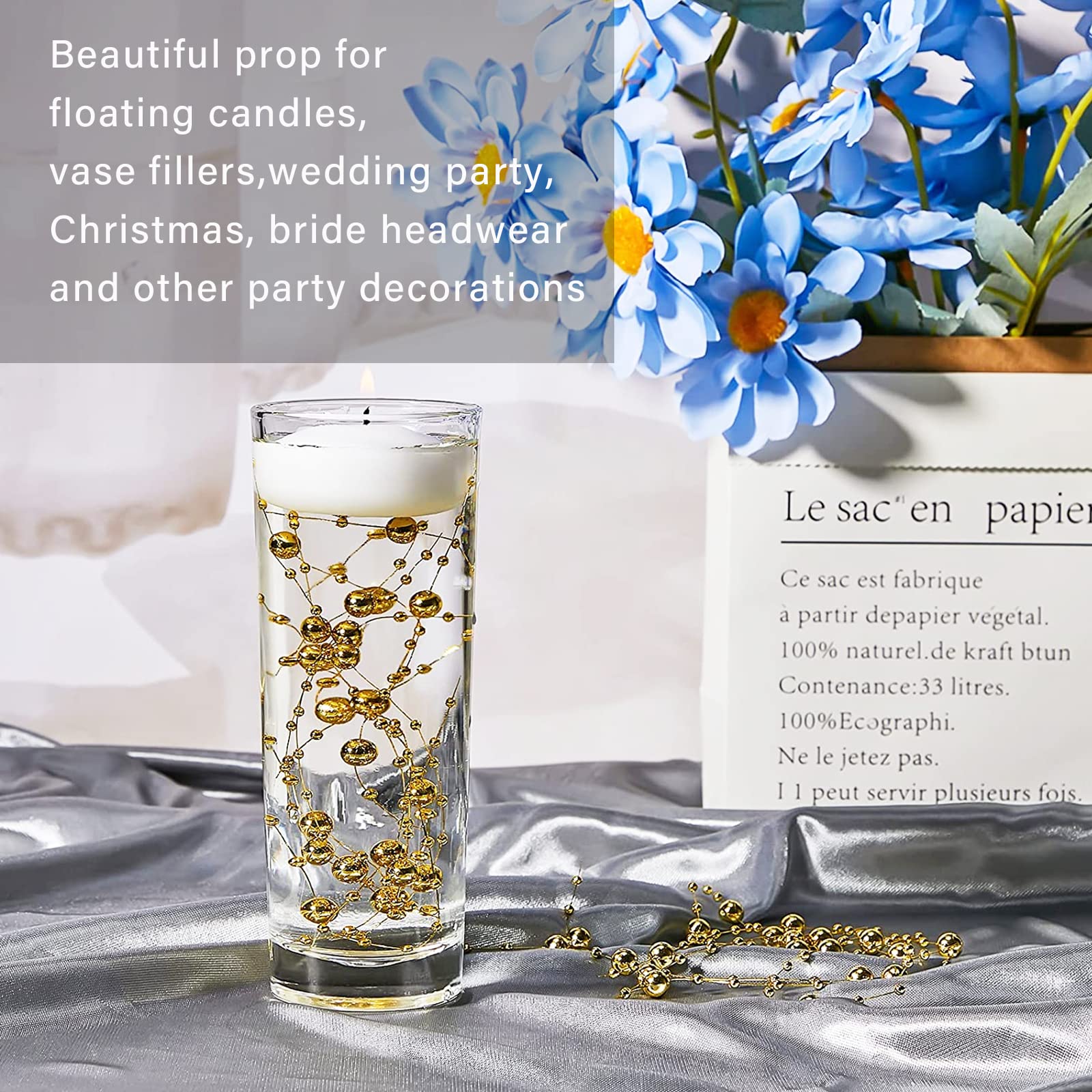 Pearl String for Floating Candle Wedding Party Garland Décor Vas Filler 24PCS