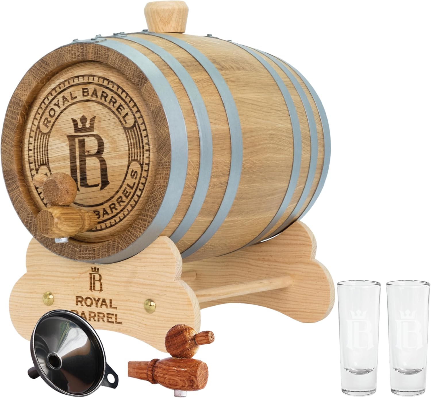 American Oak Barrel with Galvanized Hoop | Functional for Aging Whiskey, Wine, or Spirits – Premium Finish in Dark Wood Tone – Ideal for Craft Beverages, Home Décor | ROYAL BARREL (3 Liter)